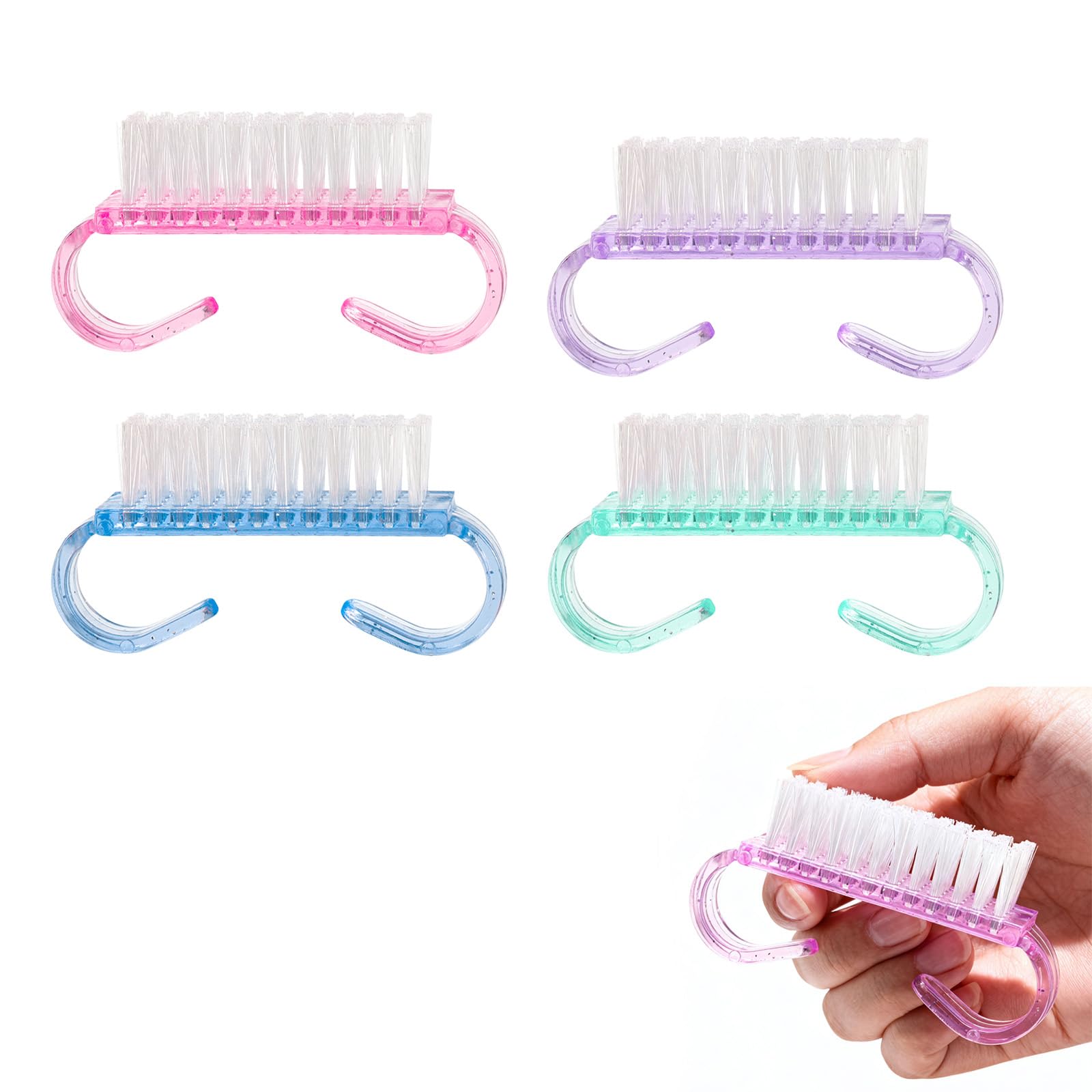 Acrylic Nail Brush 4-piece Set Soft Bristles for Nail Care Pedicure Dust Cleaning Plastic Tool Kit