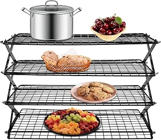 4-Tier Collapsible Cooling Rack, Expandable & Foldable Cookie Cooling Wire Rack, Roasting Cooking Drying Wire Cooling Rack for Cookies Baking Picnic Party
