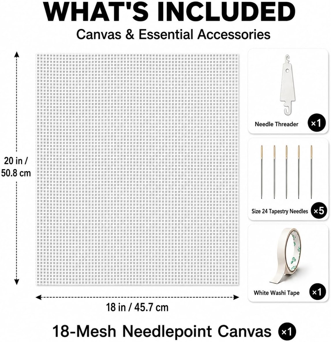 Needlepoint Canvas 18 Mesh, 20" x 18" Cotton Blank Canvas