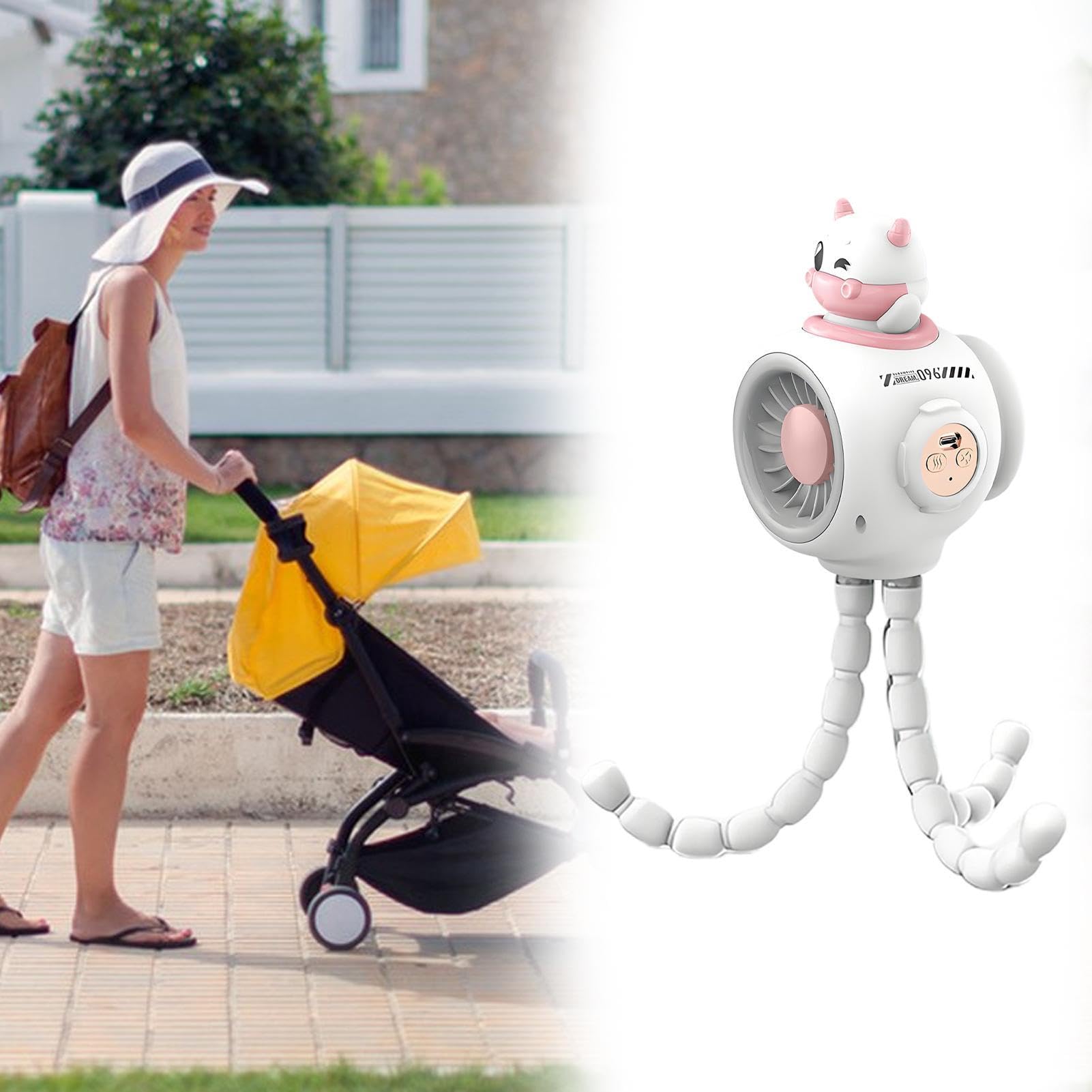 Generico Ventilatore Portatile Per Passeggino Ventilatore Rinfrescante Per | Dispositivo di Raffreddamento con Display Intelligente per Auto Seggiolini Viaggi Campeggio Attività Esternhe