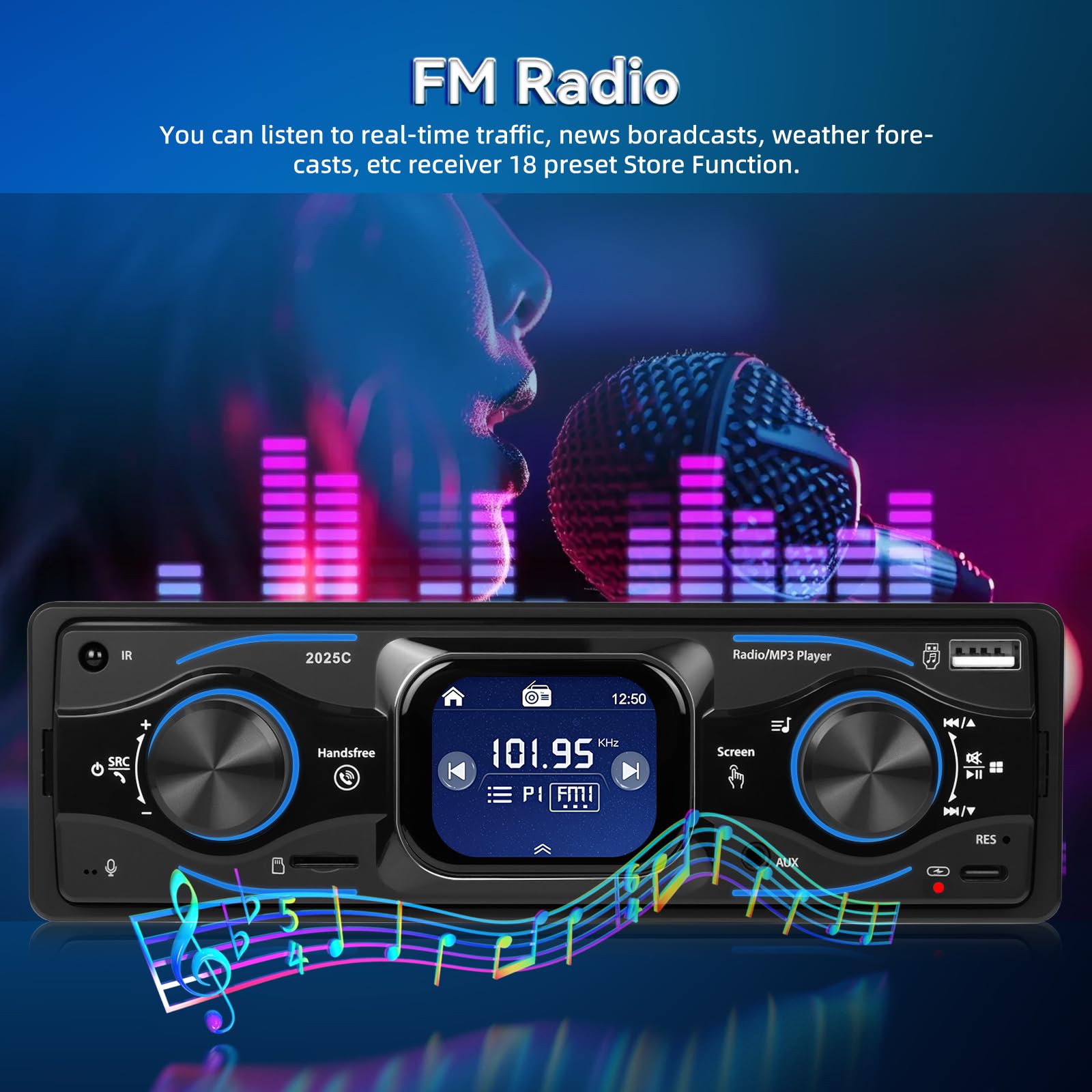 Autoradio Bluetooth 1 DIN NHOPEEW Con Touchscreen 2.17″ | FM, MP3, EQ, Chiamate Vivavoce, USB/SD/AUX E Ricarica Type-C