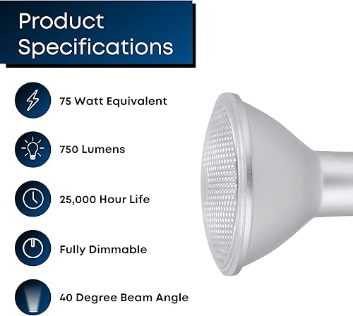 Miniatura 3 de Feit Electric Bombillas LED PAR30L, equivalente a 75 W, regulable, luz diurna de 5000 K, 750 lúmenes, vida útil de 22 años, base E26, luces de