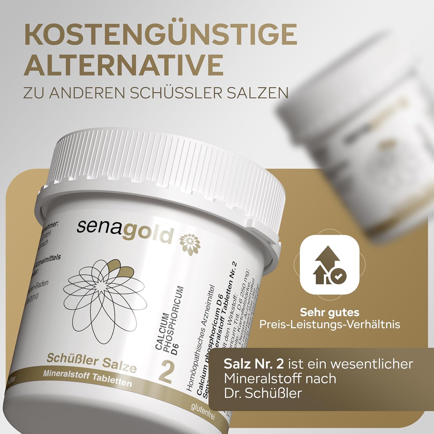 Senagold Schüssler Salze Nr. 2 – Calcium phosphoricum D6 – 1000 Tabletten – Das Salz der Knochen und Zähne - gluten- & alkoholfrei – hergestellt nach Homöopathischem Arzneibuch in Deutschland