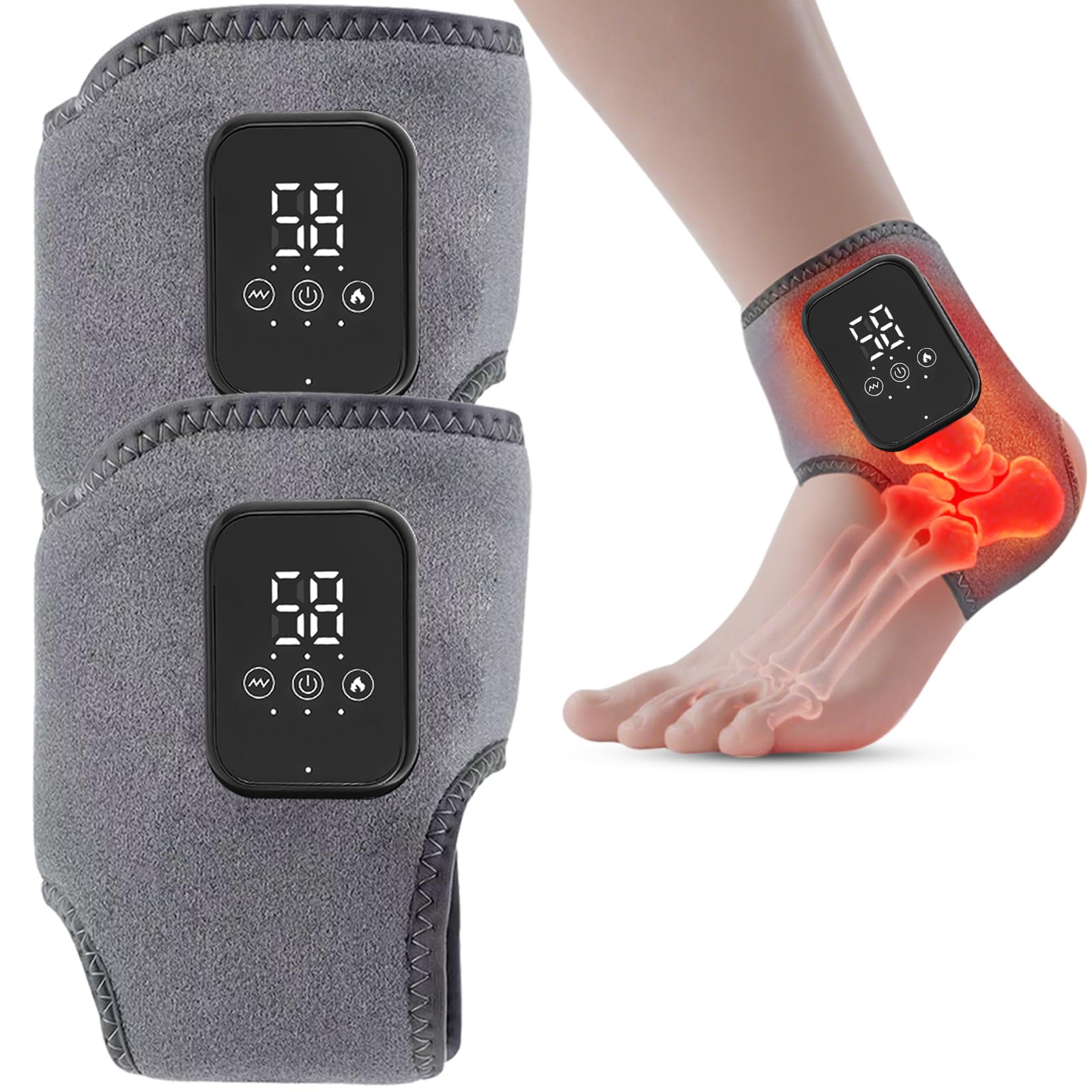 WBHLDM Cordless Ankle Heating Pad, Foot Renew, Ankle Massager for Pain Relief & Circulation, 3 Levels of Heat and Vibration Adjustable, Smart Timer,