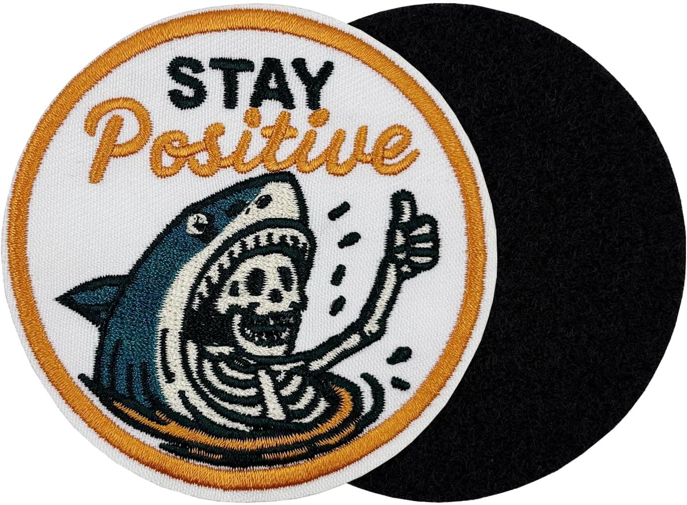 3'' Stay Positive Funny Shark and Skeleton Embroidered Hook and Loop Patch