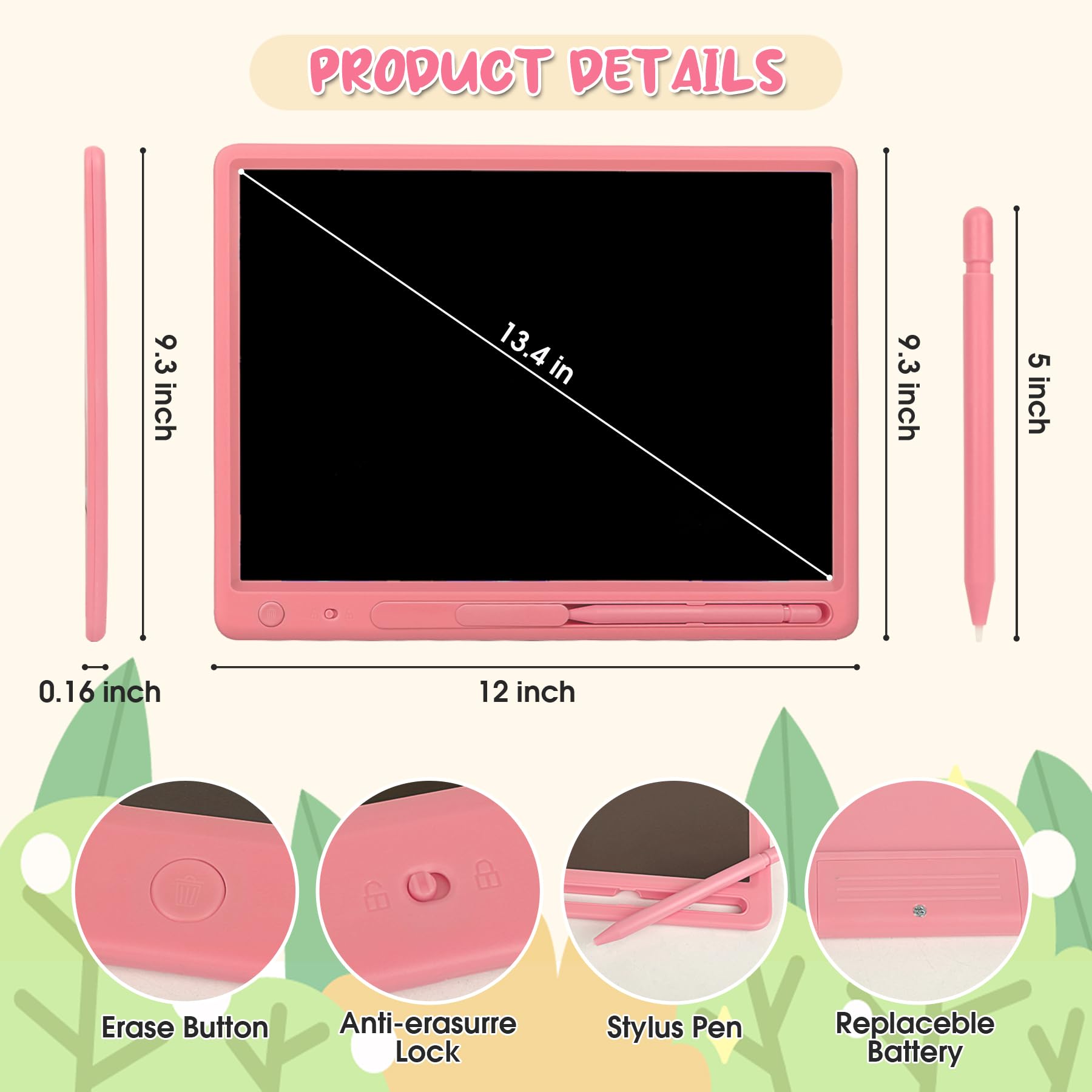Tableta de escritura LCD para niños, tablero de dibujo colorido de 15 pulgadas, almohadilla de dibujo educativo de aprendizaje para niños, regalo de cumpleaños de Navidad para niñas de 3, 4, 5, 6, 7, 2