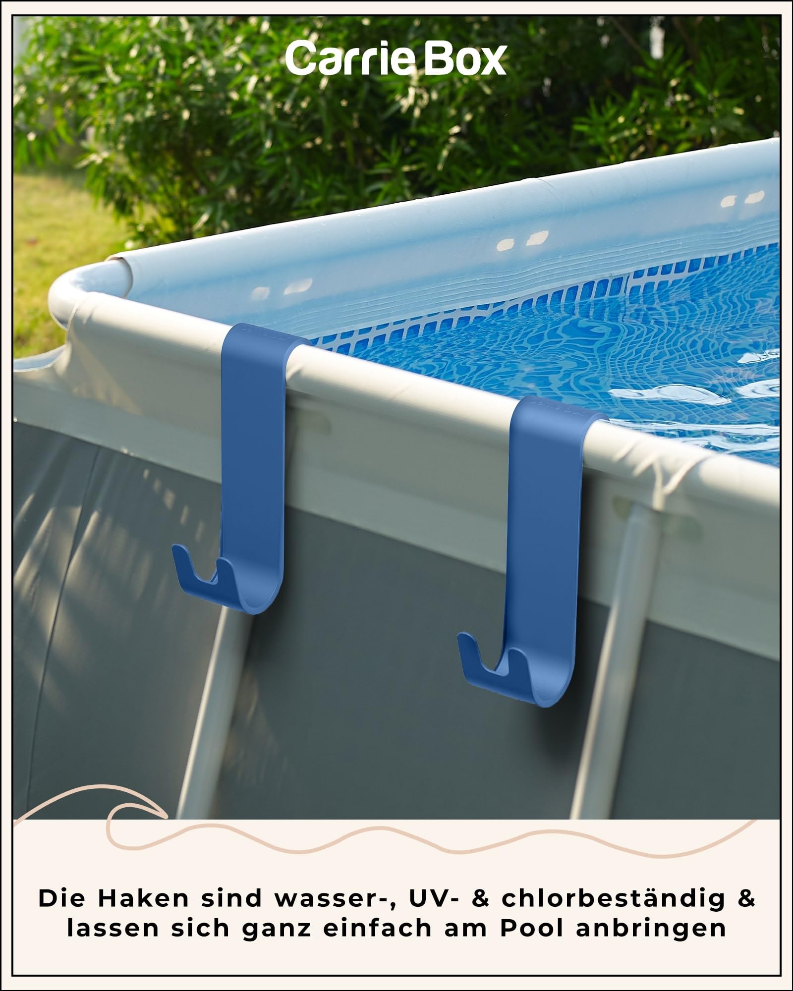 Carrie Box Kescher Halter Blau | 2 Halter | Halterung für Pool Kescher | Aufbewahrung Pool Zubehör