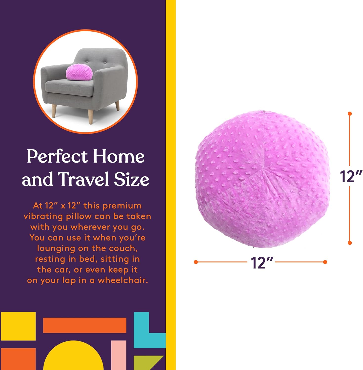 Special Supplies Vibrating Ball Pillow Sensory Pressure Activated for Kids and Adults, Plush Minky Soft Cover-Textured Therapy Stimulation Bumps, 3 Vibration Modes, Music & Voice Recording- Purple