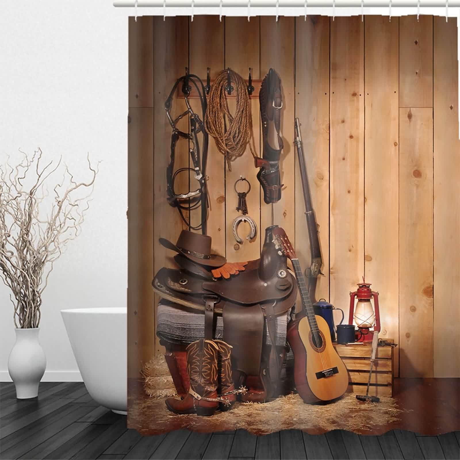 Duschvorhang Haken Badezimmer Fenster Kurz Musikinstrument Blätter Badewanne Braun Perfekt Für Familienbäder 220x180cm