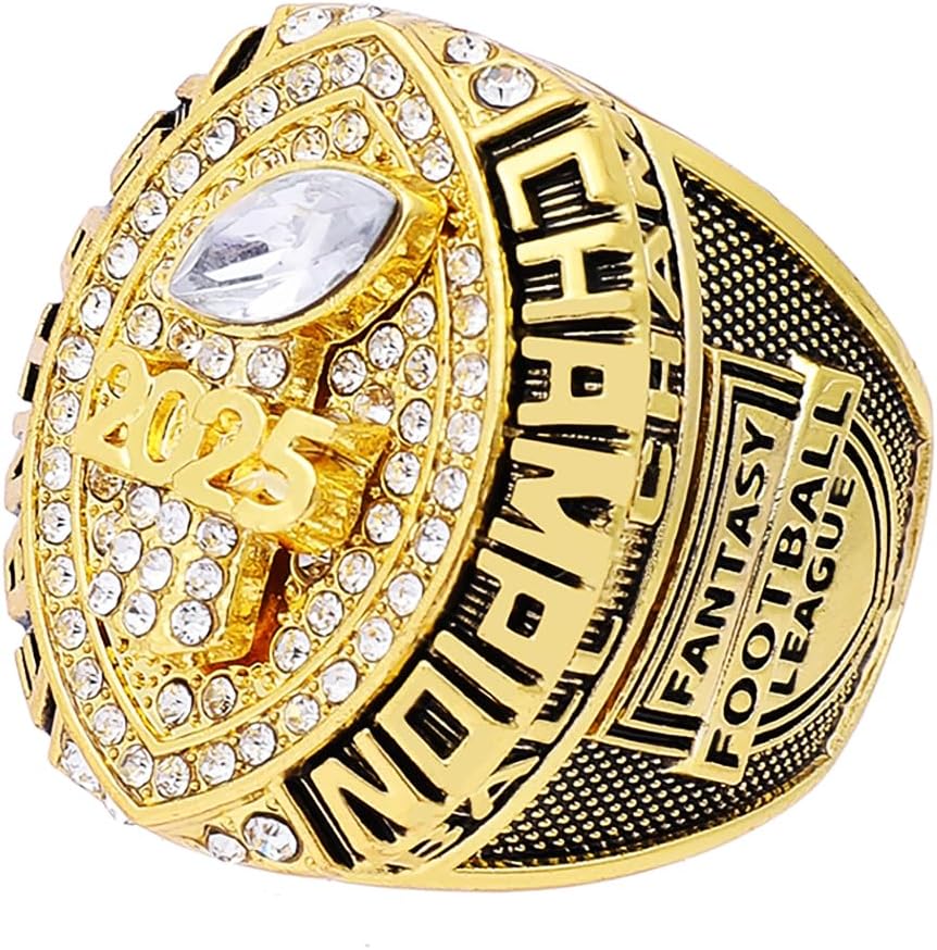 2025 Fantasy Football Championship Ring | Heavy FFL Champion Trophy Ring | Gold Silver Tone Plated Award Trophy for Fantasy Football League Winner