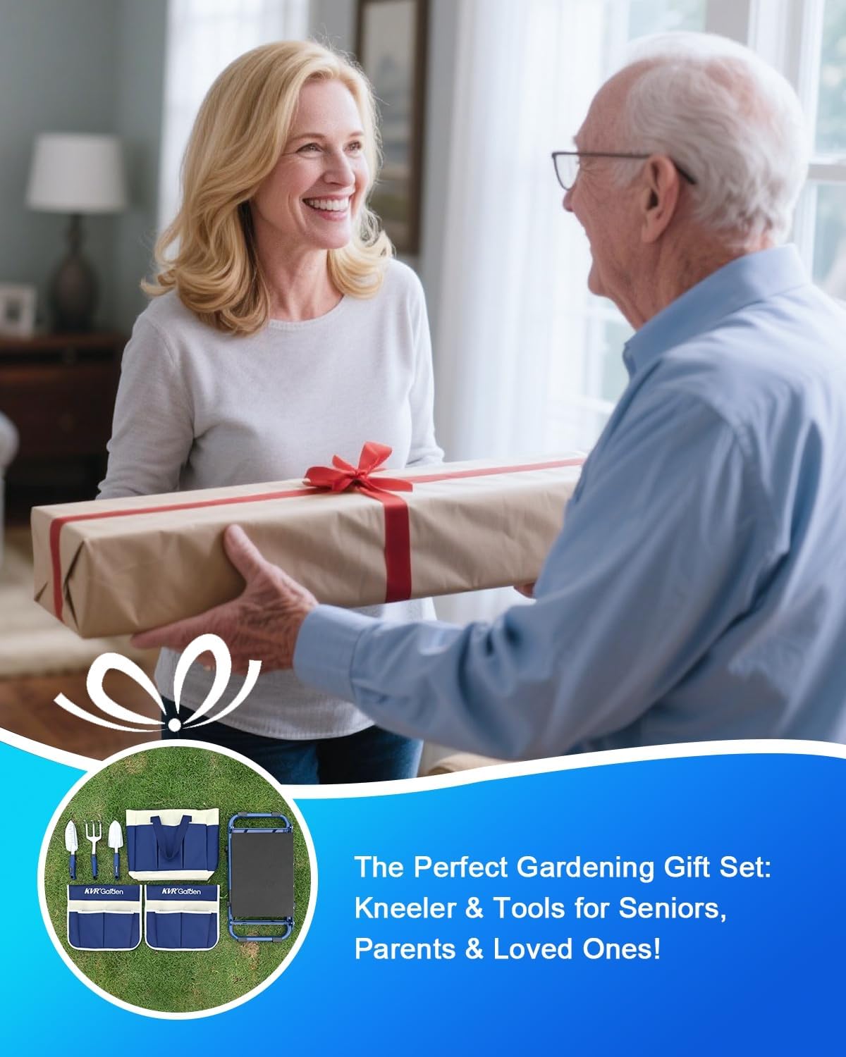 KVR Garden Kneeler and Seat Set 2025 Upgraded - Heavy Duty Foldable Bench Chair with 3 Tools & 2 Tool Pouch + Multi-Purpose Bag, Gardening Stool Gifts for Seniors, Women, Mom​