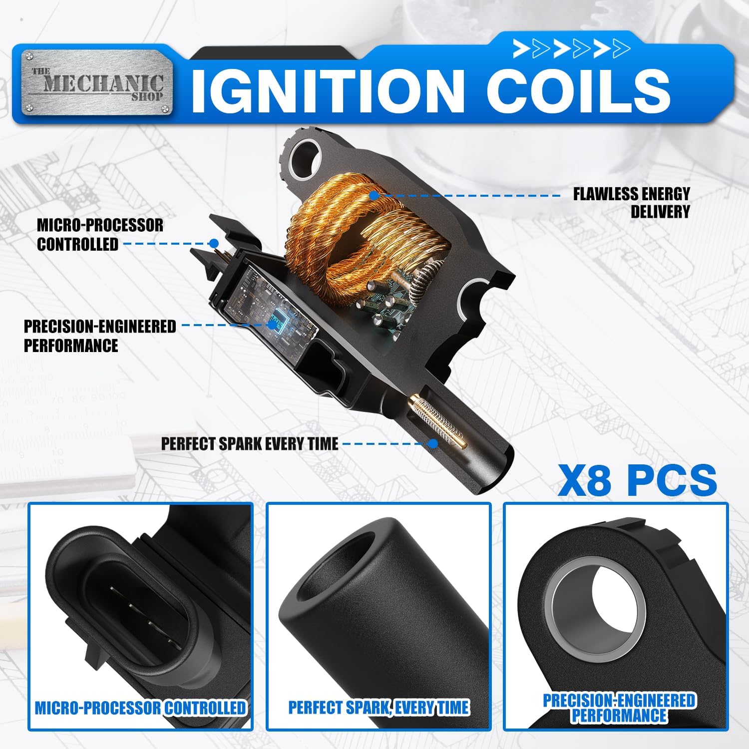 UF413 D510C D513A Ignition Coil And Spark Plug Set (Square, Not Round). Spark Plug And Coil Set for V8 5.3L 6.2L 2007-2018 Chevy Silverado Suburban Tahoe, GMC Sierra Savana Yukon, Cadillac Escalade