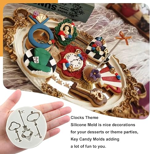 Miniatura 3 de Sijiangmold Moldes de silicona de póquer, molde para sombrero de Alicia de las maravillas para fondant, molde vintage para reloj, naipes para