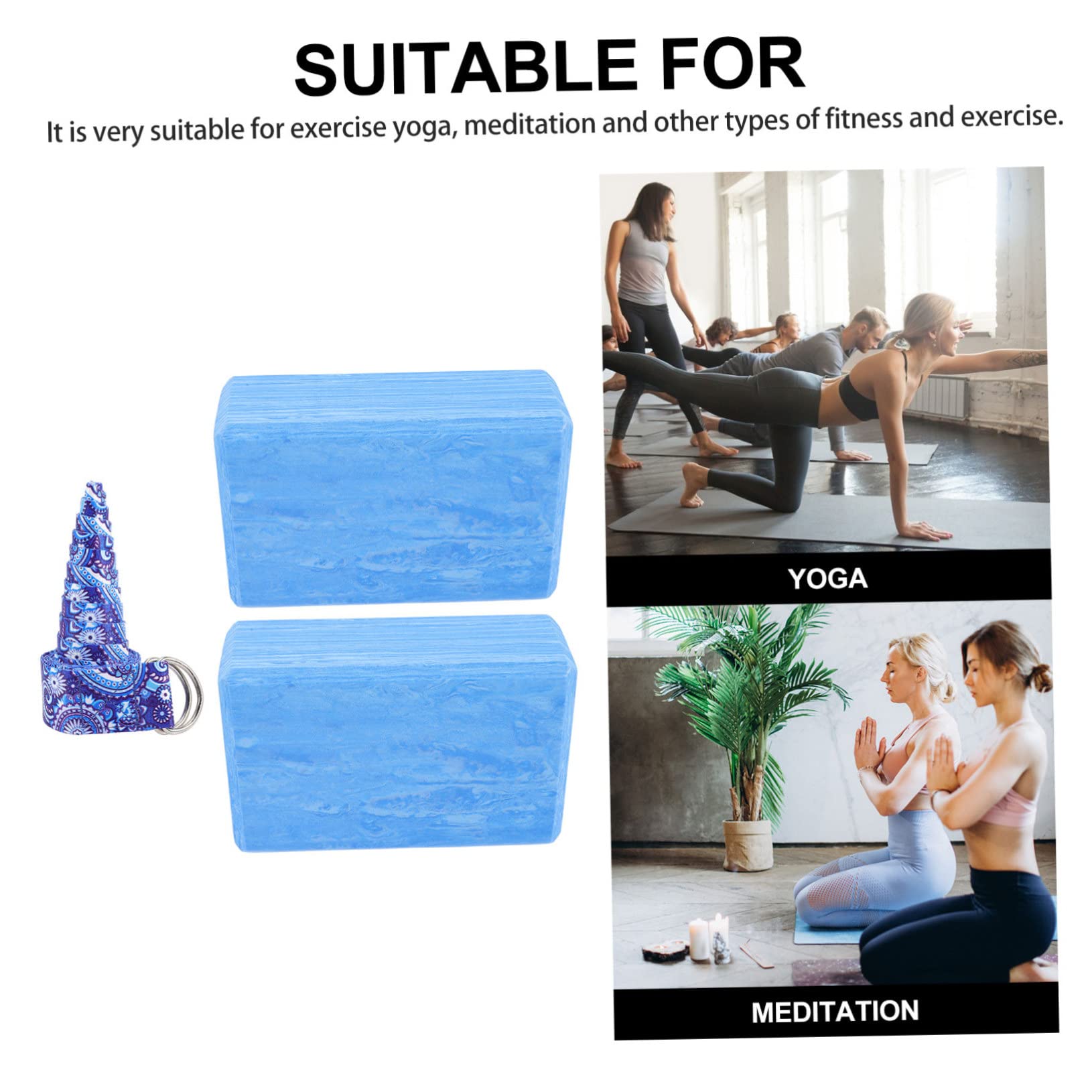 Blocco Yoga ad Alta Densità in Eva, Set da 3 Pezzi Blu | Allenamento Danza e Stretching, Superficie Piana, Supporto per Addominali, Articolo in Schiuma