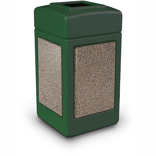 Commercial Zone -720354 StoneTec Receptáculo de residuos cuadrado de 42 galones, verde bosque con paneles Riverstone