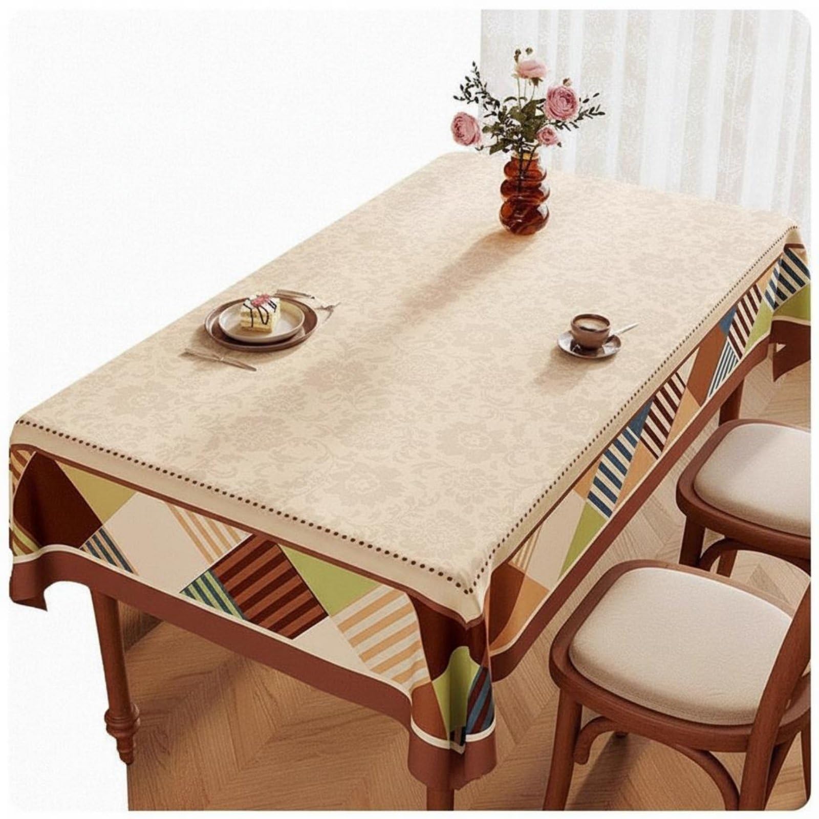 Traditional Design Table Cover Waterproof Rectangular Tablecloth Decorative Dining Table Cover Oil-Resistant for Restaurant, Green, 120x120cm-image-40