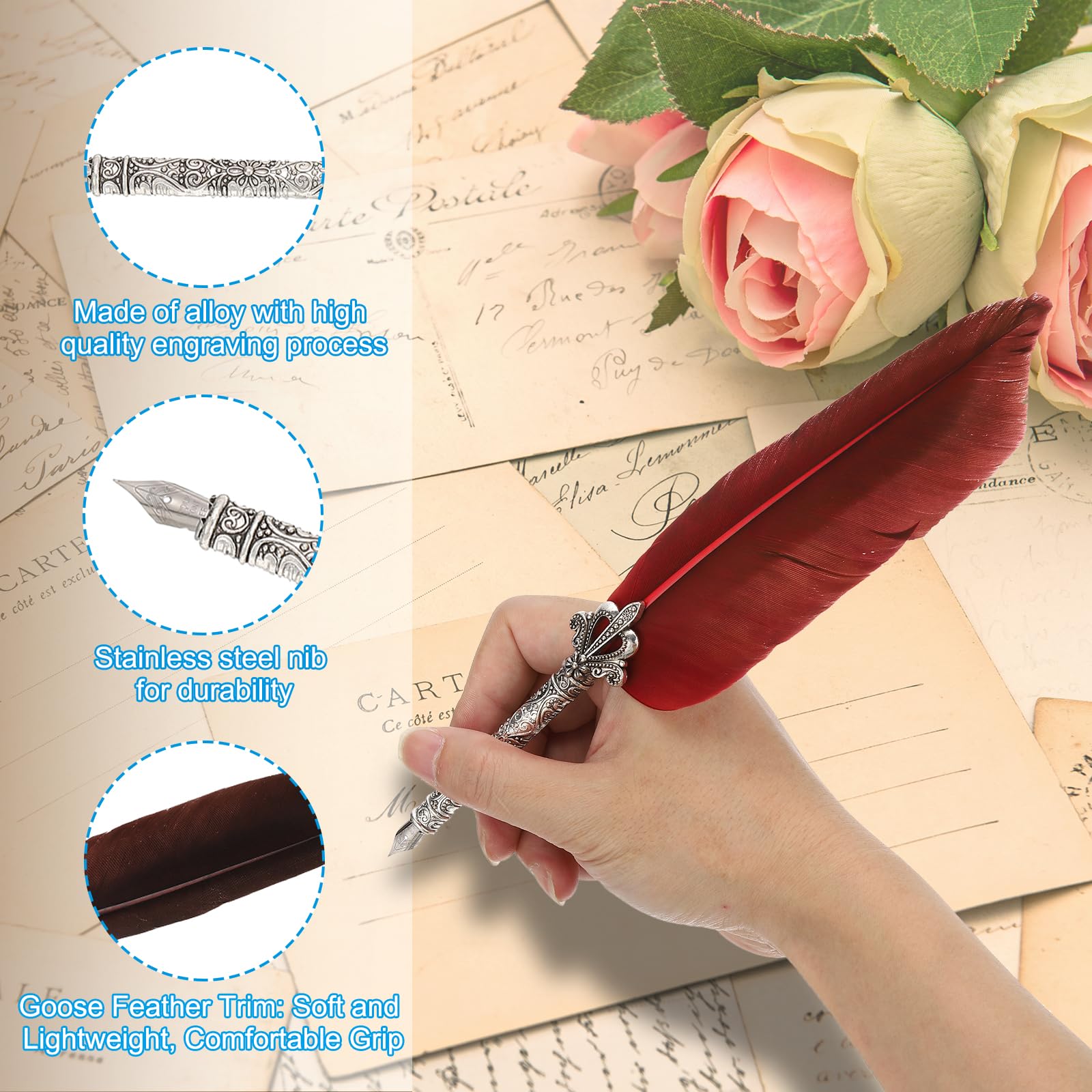 PATIKIL 26cm/11 Carved Feather Pen Set - Image 4