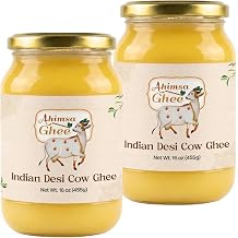 A2 Ghee - Pure Indian Desi Cow Yogurt Based Cultured Ghee, Grass Fed, Cruelty Free, Gut Friendly | Lactose-Free, Keto Friendly, Premium Ghee - Clarified Butter - Ahimsa Ghee - 16 Fl oz - Pack of 2