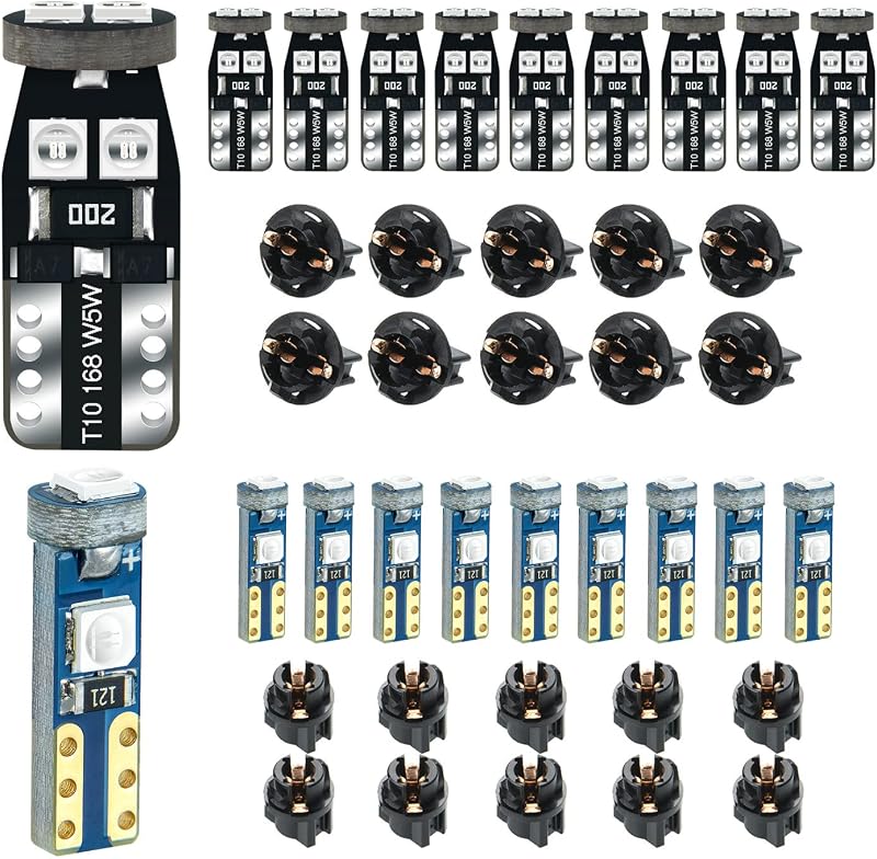 Lâmpada LED automotiva azul profundo T5 T10 194 PC74 PC37 2721 para painel – 20 unidades