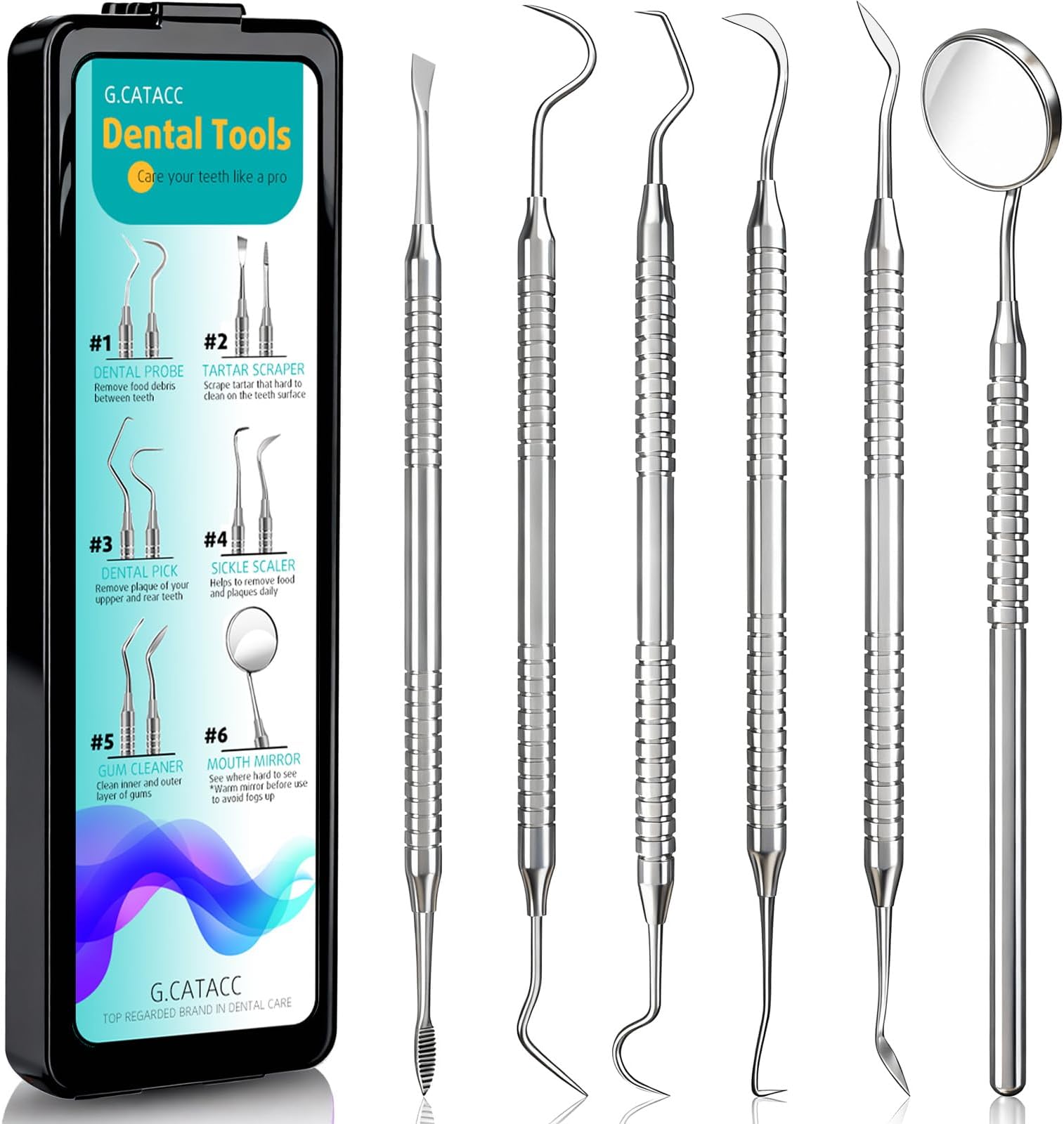 Dental Tools, Dental Pick for Teeth Cleaning, Stainless Steel Hygiene Kit with Tooth Scraper Plaque Tartar Remover - with Case