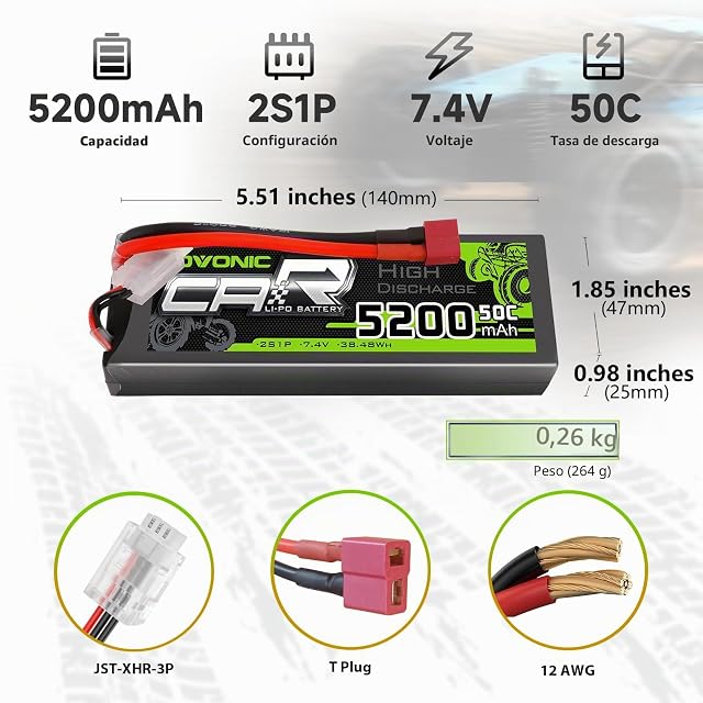 Foto 2 de 6 de OVONIC Batería Lipo 2s 5200mAh 50C 7,4 V con Conector T Estilo Dean para RC Coche Barco camión Buggy Equipo…