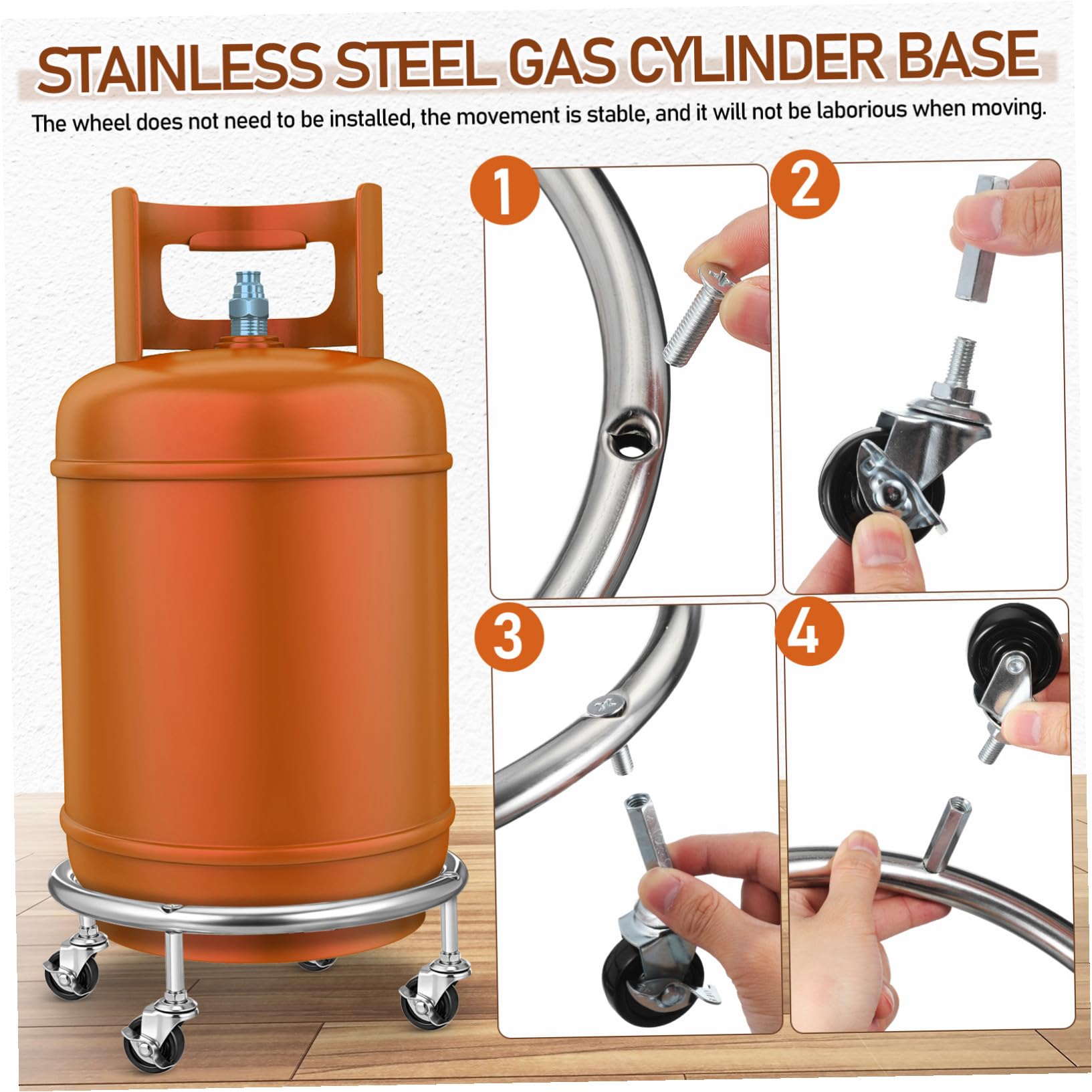 Support Mobile pour Bouteille de Gaz Acier Inoxydable avec roulettes et Frein Plateau Stable pour Cylindre Propane Facilitant Le Transport et Usage Quotidien