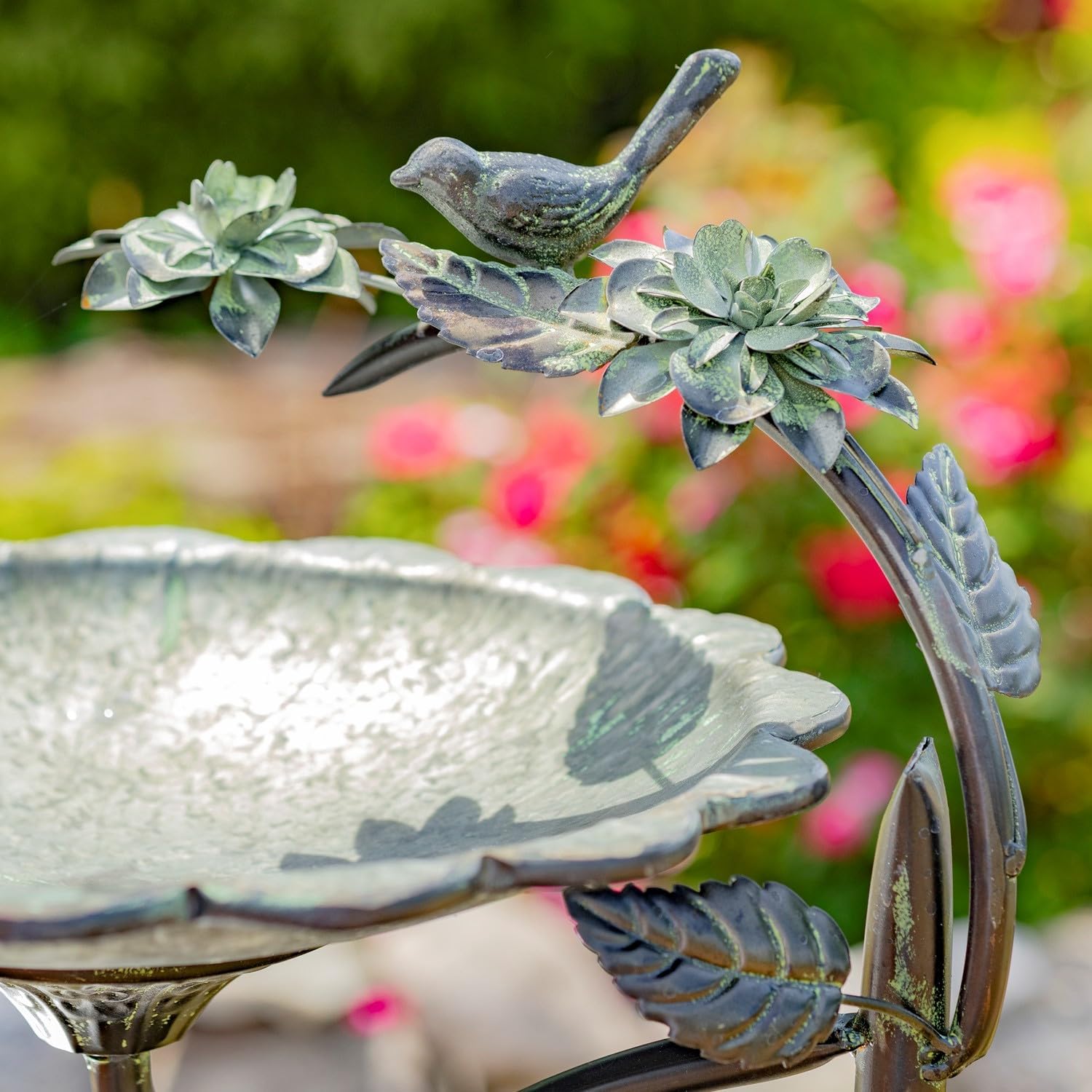 Zaer Ltd. Scallop Edge Metal Birdbath on Curved Branch Stand (Galvanized Color)