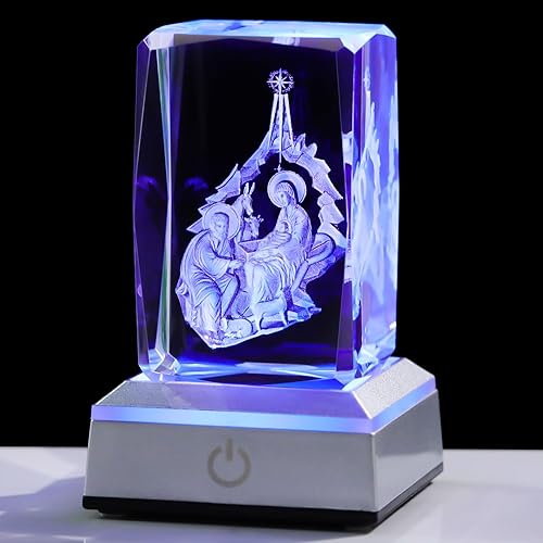 YWHL Figura de cristal 3D con base de luz colorida, estatua de nacimiento del bebé Jesús grabada con láser, regalos religiosos de Navidad, disponible en Yaxa Peru