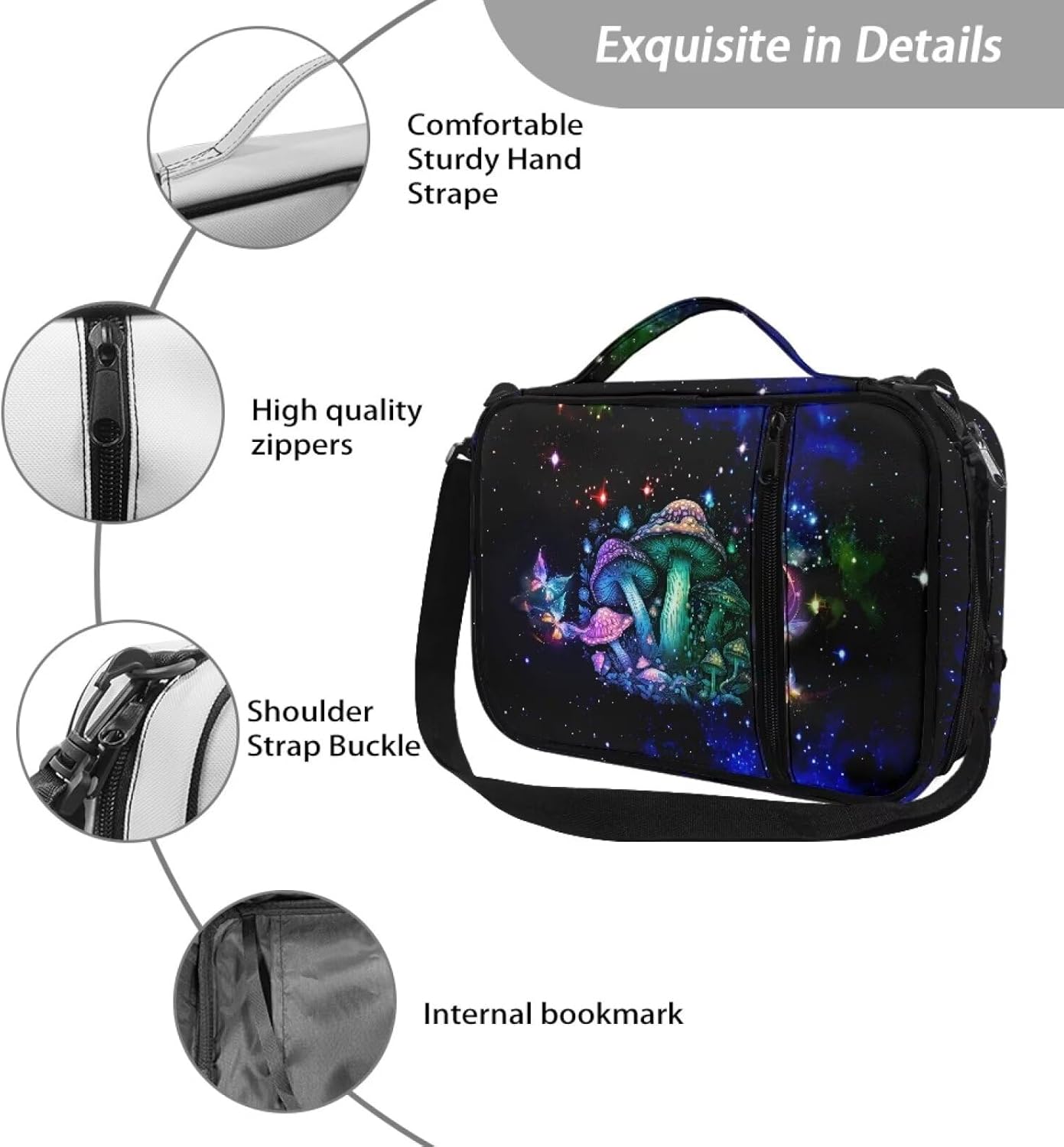 Mushroom Bible Bags for Women Organizer Large Size, Galaxy Multi-Functional Bible Covers for Girls Boys, Bible Carrying Bag with Shoulder Strap Handle, Blue