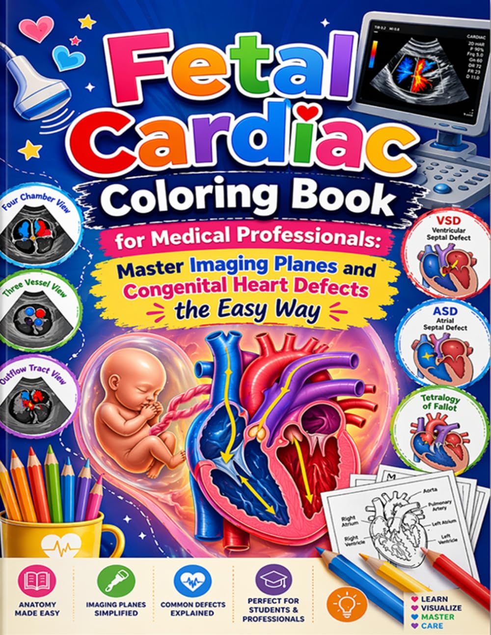Fetal Cardiac Coloring Book for Medical Professionals: Master Imaging Planes and Congenital Heart Defects the Easy Way