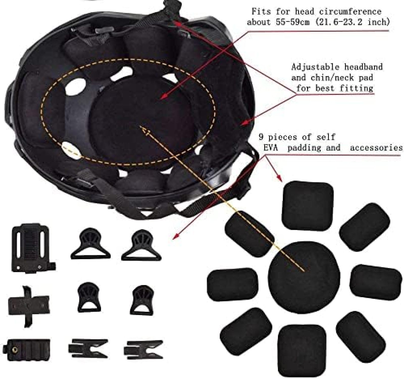 Casco Protettivo tattico Integrale da Softair con Maschera per Occhiali e Lenti, da Applicare al Gioco di Sopravvivenza CS Paintball di Ruolo,BK,24 * 25 CM