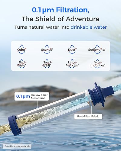 Miniatura 5 de Waterdrop Paja de filtro de agua por gravedad, sistema de filtración de agua para campamento, purificador de agua de supervivencia para viajes,