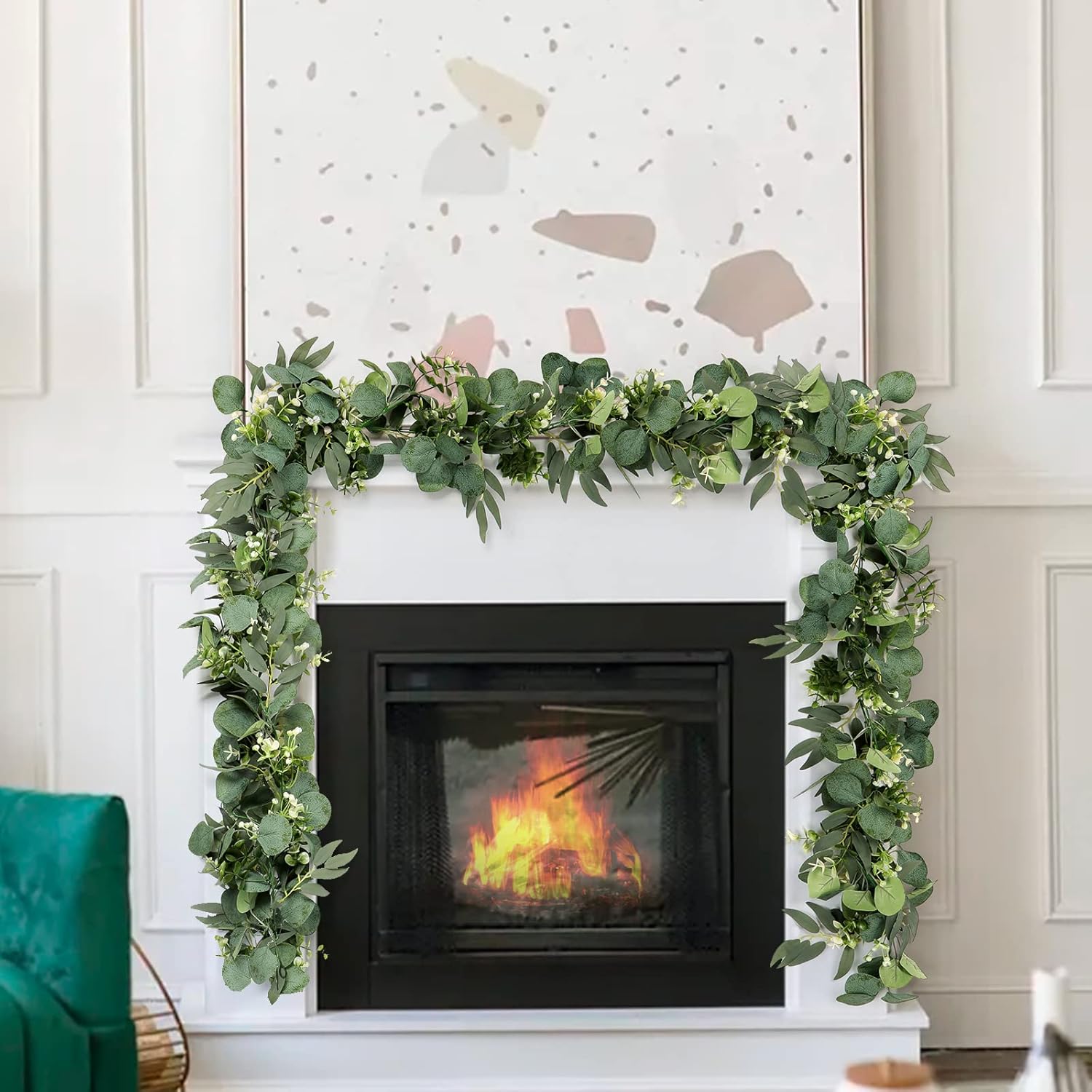 TOCHGREEN 5.9FT Eucalyptus Garland Artificial Vines Fake Greenery Garland with Gypsophila and Willow Leaves Faux Hanging Plants for Wedding Home Party Table Wall Decor (2pcs) - Image 6