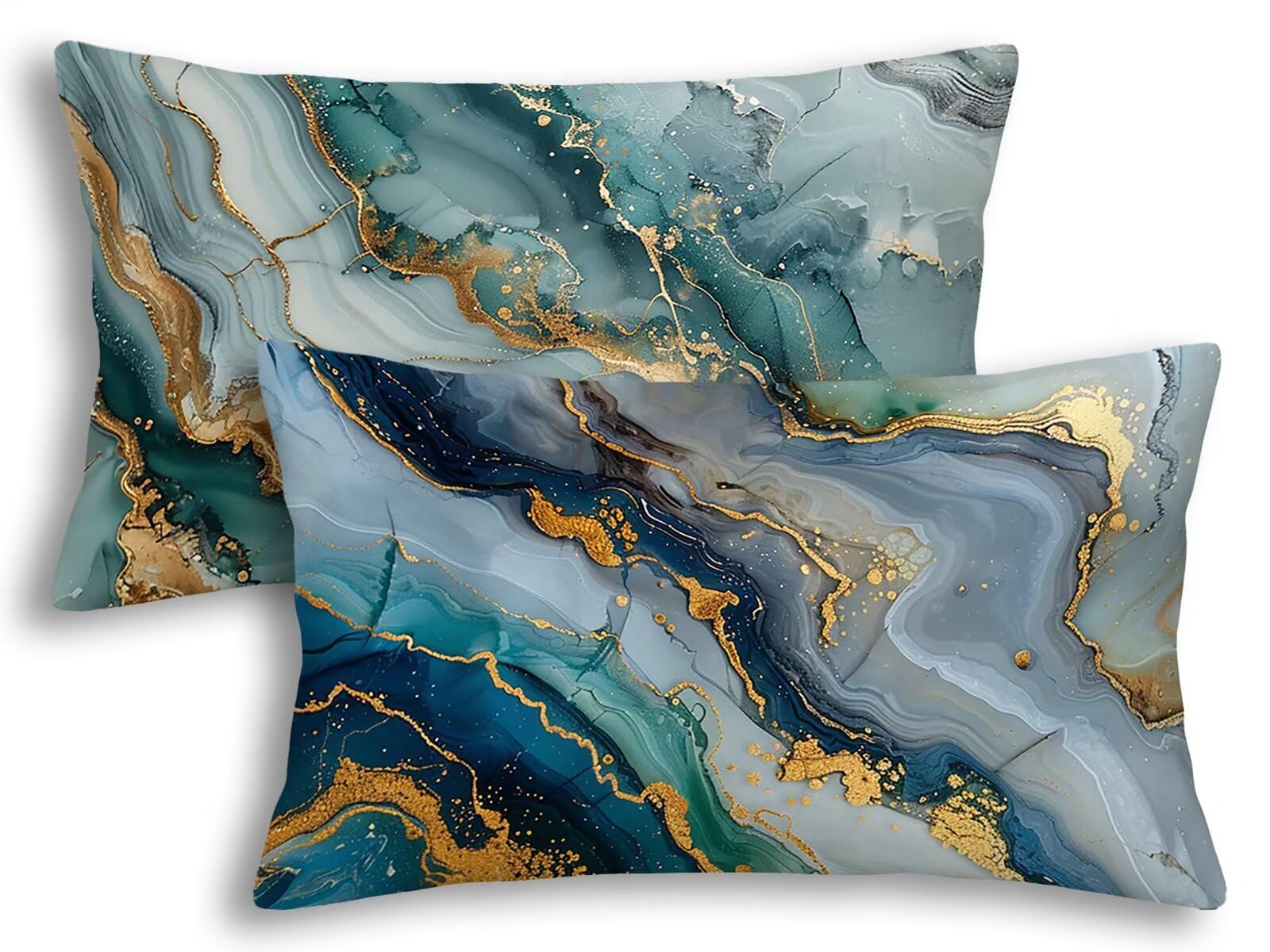 Fundas de cojines para sofá y dormitorio con elegante diseño de mármol azul, 40x80 cm
