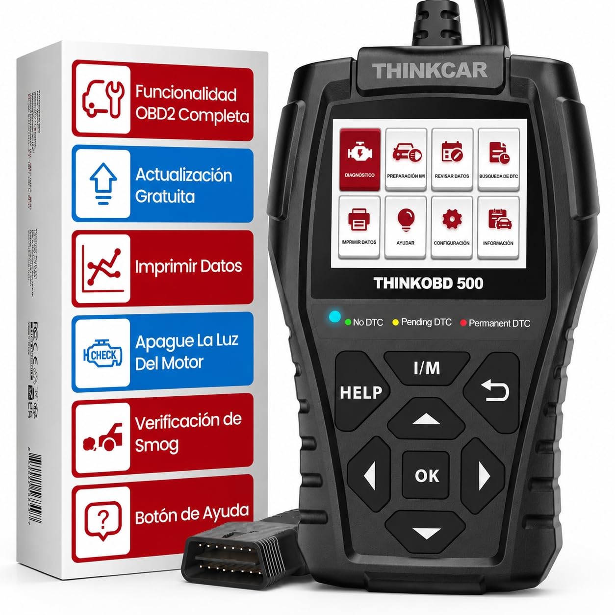 ThinkOBD 500 Diagnosis Coche Multimarca con Sistema del Motor | Diagnosis Coche Multimarca Para Protocolos OBDII/EOBD, Verificación de Smog/Prueba EVAP/Apague MIL...