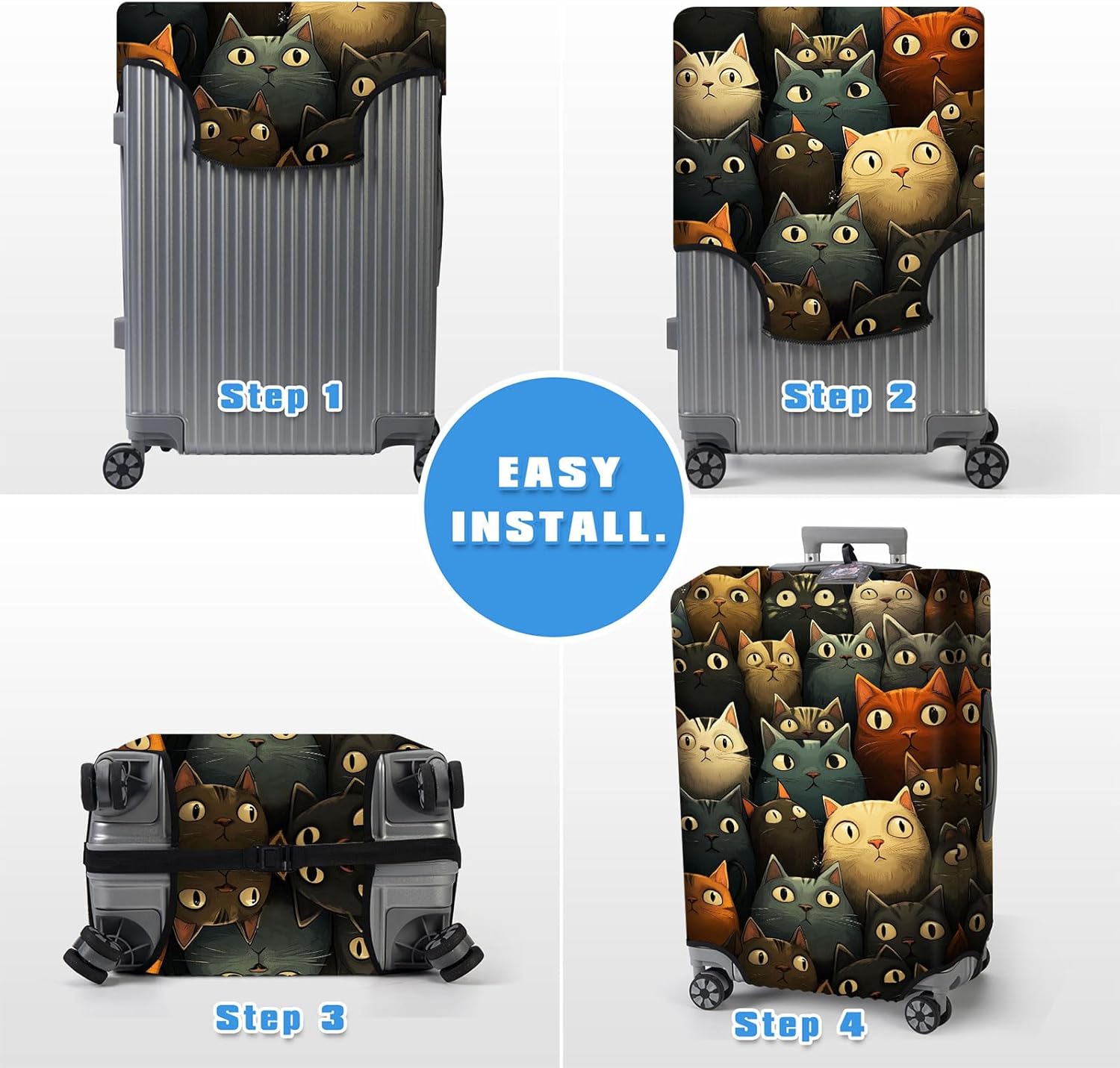 Luggage Cover Protector for 22-24 Inch Suitcases, TSA Approved Elastic Travel Suitcase Covers, Anti-Scratch Washable Luggage Sleeve for Carry On & Checked Bags, Cartoon Cats Pattern