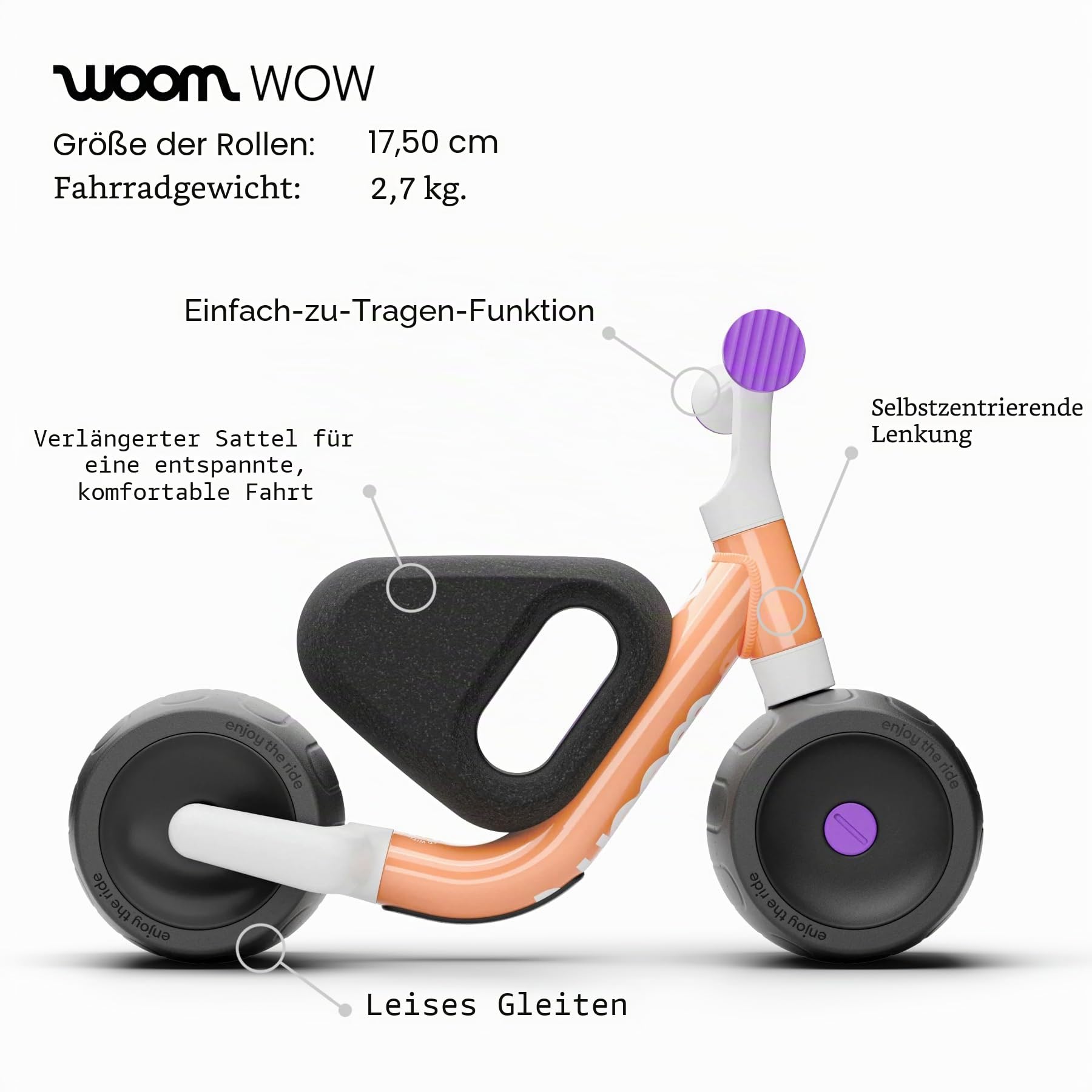 Woom WOW Leichtgewichtiges Aluminium Laufrad erstes Fahrrad ohne Pedal, für Babys und Kleinkinder von 9 Monaten bis 36 Monaten, Indoor/Outdoor
