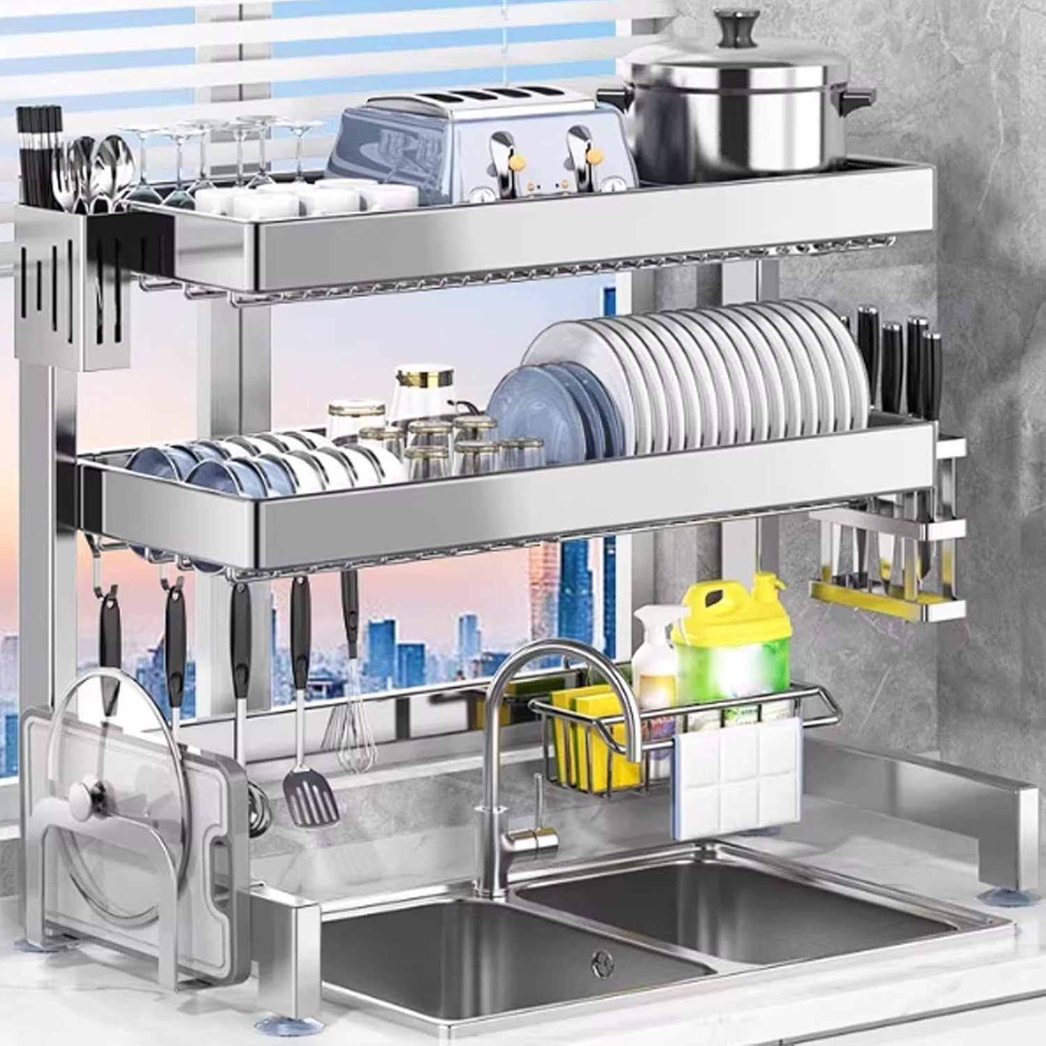 Dish Racks Kitchen Sink Rack 304 Stainless Steel countertop Multifunctional dishwashing Rack Sink Bowl and Chopsticks Drain Rack,Expandable Dish Drying Rack,Drying Rack Dishes(75