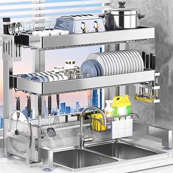 Kitchen Sink Rack 304 Stainless Steel countertop Multifunctional dishwashing Rack Sink Bowl and Chopsticks Drain Rack,Expandable Dish Drying Rack,Drying Rack Dishes75cm/29.5in