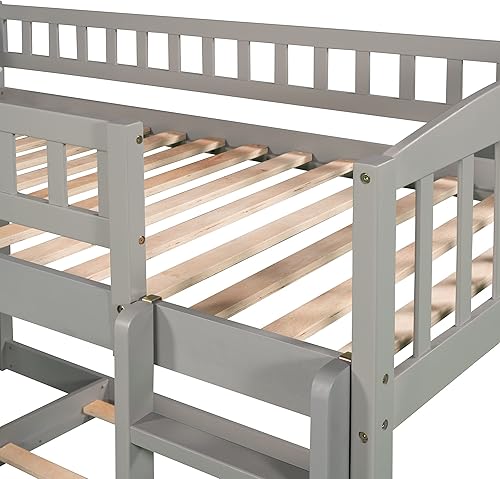 Miniatura 16 de Harper & Bright Designs Cama baja de tamaño individual con tobogán y escalera, cama alta junior para niños, cama alta de madera individual para