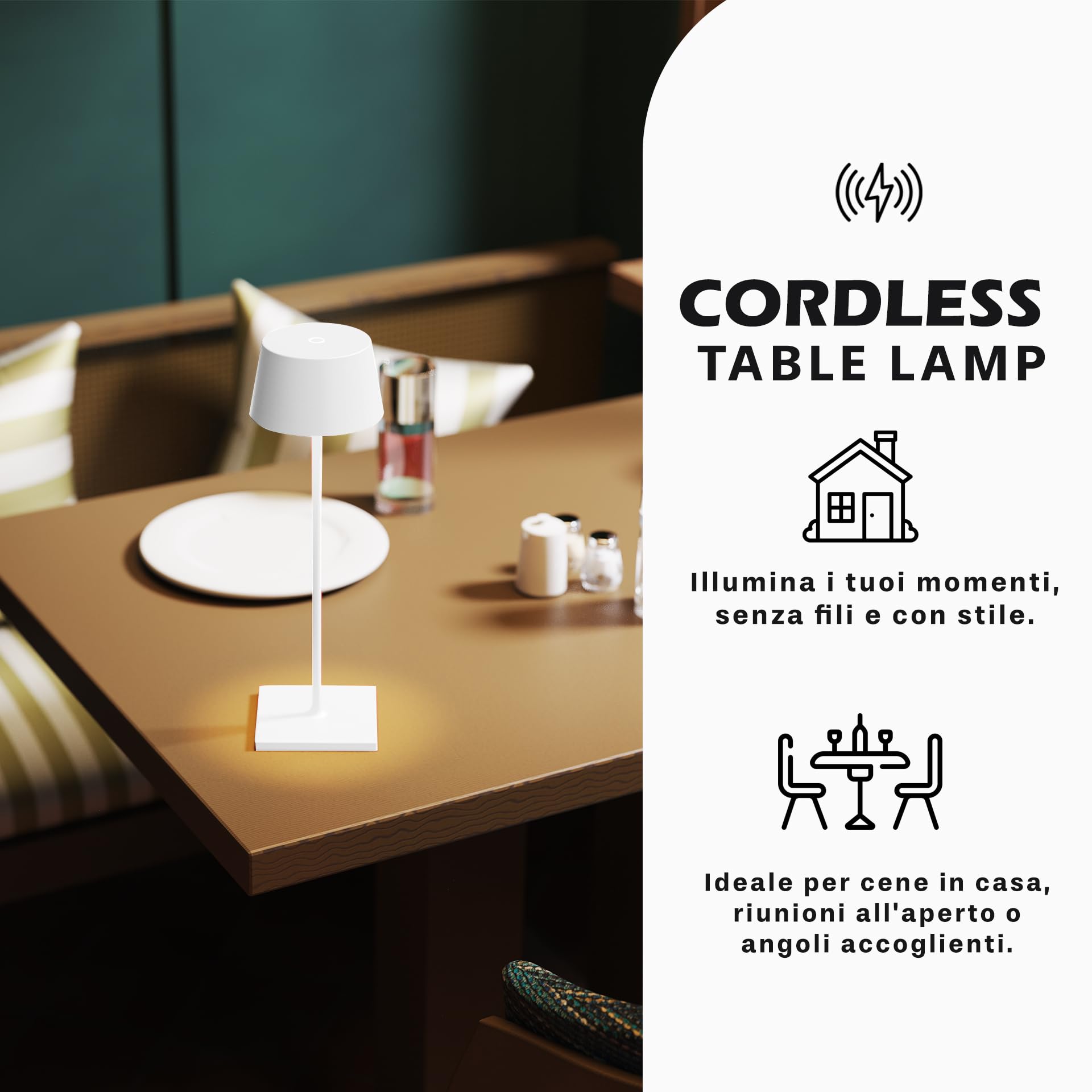 Palmina 842,lampade da tavolo senza fili,lampade da tavolo ricaricabili E Dimmerabile In Alluminio,abat jour senza fili 4400mah,Protezione IP54,luce da tavolo esterno/Interno/Bianco