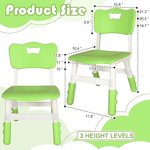 Miniatura 3 de Paquete de 2 sillas ajustables para niños, juego de asientos de plástico para niños, sillas de altura para niños, sillas de estudio para niños y
