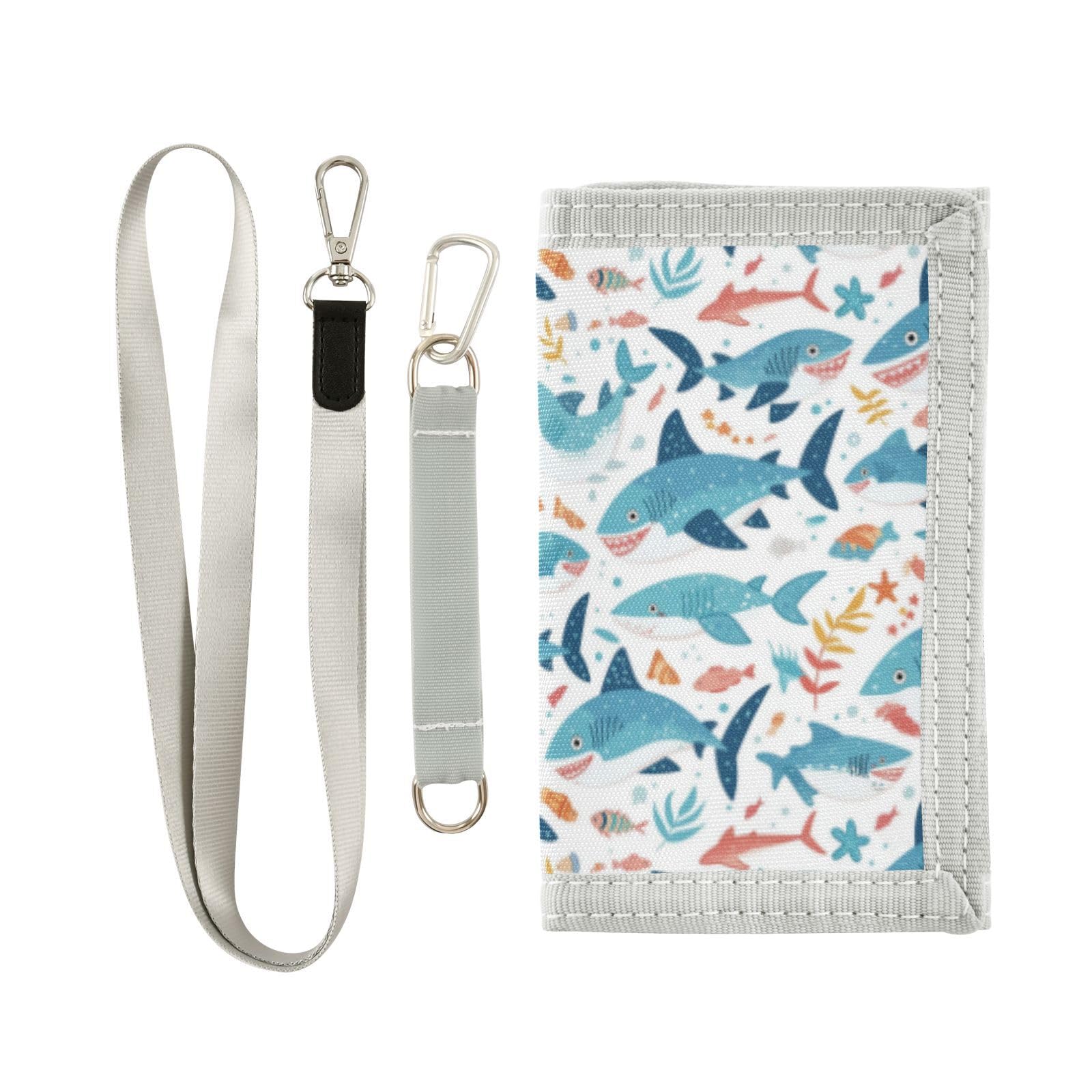 Wusikd Cute Sharks Kids Wallet for Boys Girls Fishes Toddler Trifold Wallet Novelty Wallet for Teens Women Men