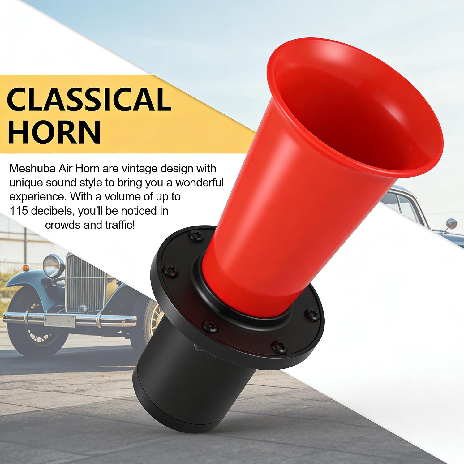 Ooga Air Horn 12V 111dB Aooga Ahooga Horn Complete Kit - Antique Classic Vintage Old Car Sound for Hot Rods Model T and Golf Carts with Wire & Button (Black)