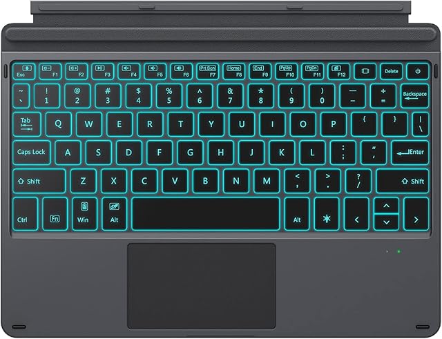 MoKo Type Cover Fit Microsoft Surface Go 3 (2021)/ Surface Go 2 2020 / Surface Go 2018, Slim Wireless Bluetooth Keyboard with Trackpad, 7-Color LED Backlit, Built-in Rechargeable Battery - Black