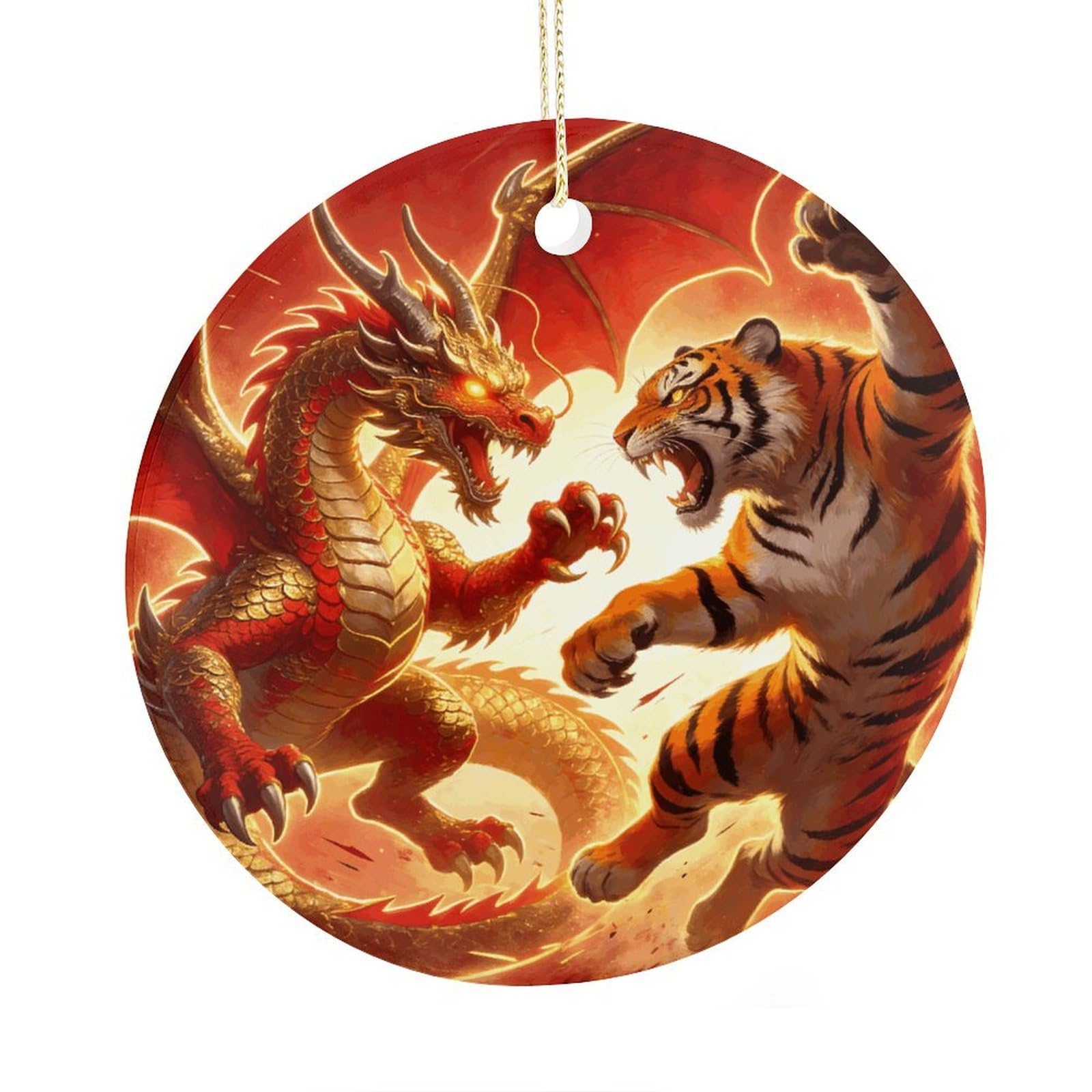 Fodpand Women's Style Dragon Versus Tiger Ceramic Christmas Ornament,Wall Hanging Decor Windows Hanging Decor Best Friend Birthday Gifts, Friendship Gifts Car Hanging Ornament Gift For Girls, Teachers 2.9 In