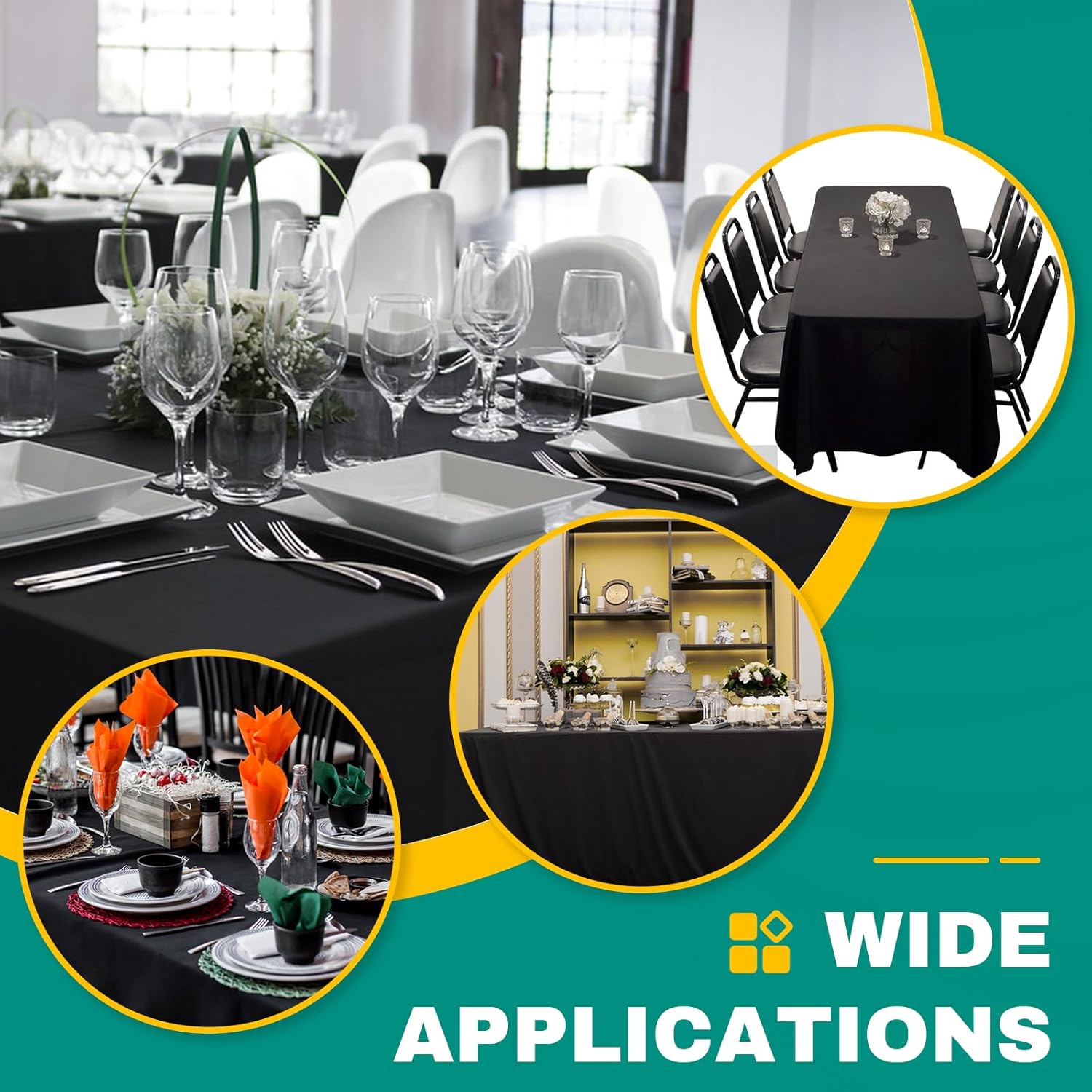 50 Pack Black Plastic Table Cloths Disposable, 54 x 108 Inches Plastic Table Cover for Rectangle Tables, Disposable Tablecloth for Dinning, Parties, BBQ, Wedding, Outdoor