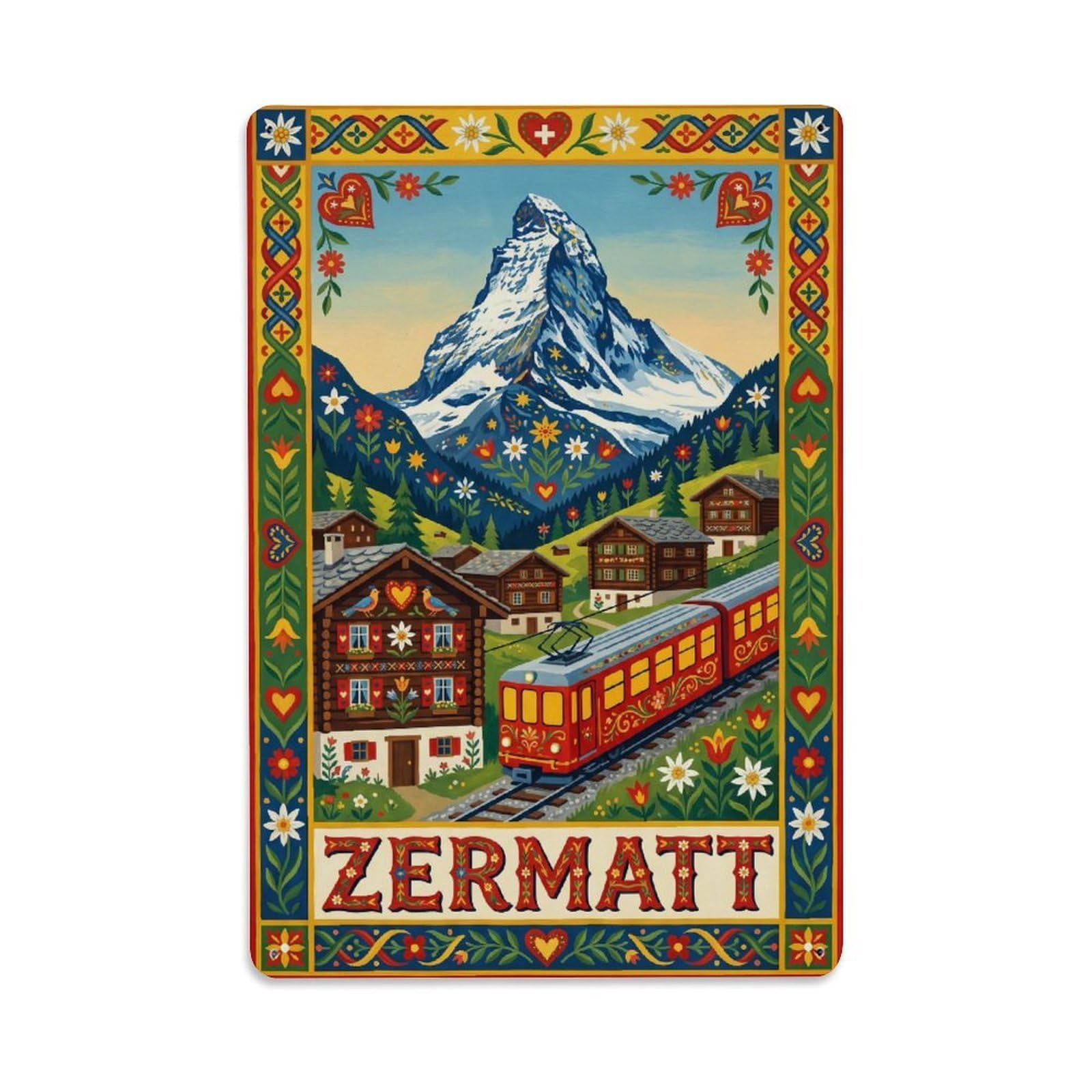 Olhnbad Style Matterhorn Zermatt Switzerland Folk Alpine Travel Metal Tin Sign
