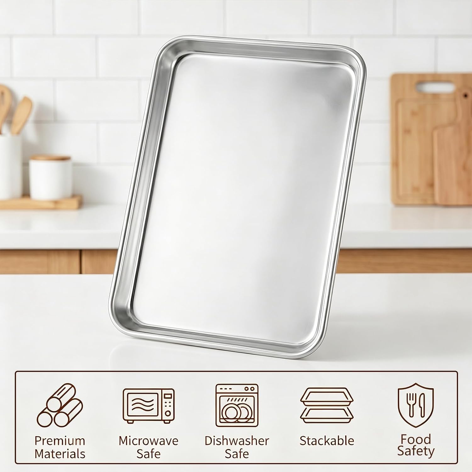 12Pcs Baking Sheet, Stainless Steel Cookie Sheet Pan, 10.3×8×0.51in | Professional Rectangle Oven Tray, Durable Metal Baking Pan for Kitchen Cooking Baking Toaster Use, Dishwasher Safe