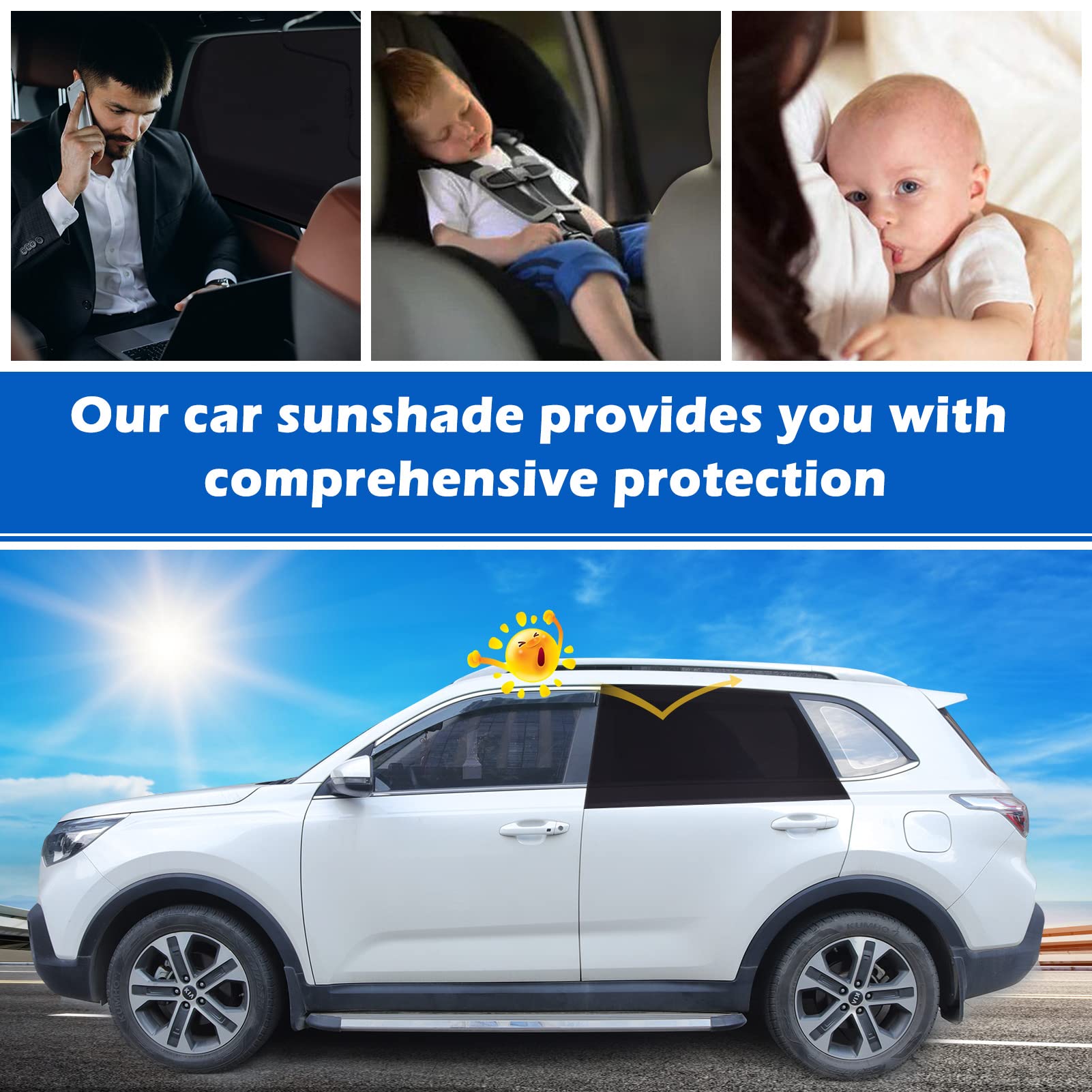 Pare-soleil Voiture Enfant - 4 Pièces, Noir, Anti-UV Et Anti-moustiques, Pour Berline Ou SUV